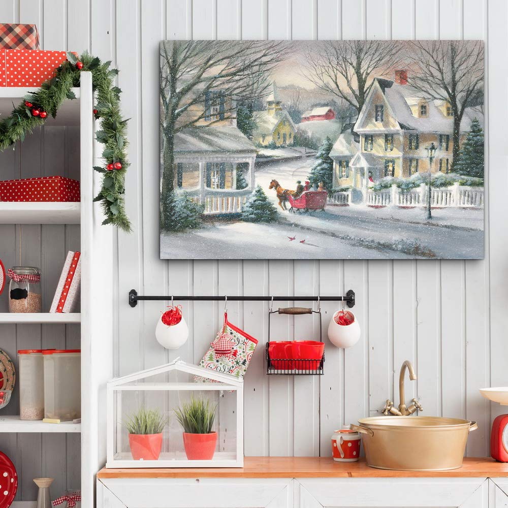 Renditions Gallery Canvas Festival Wall Art Home Paintings & Prints Artwork Village Sleigh Snow Ride Modern Wall Hanging Decorat