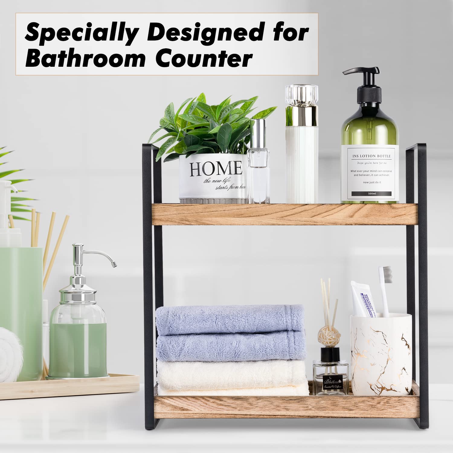 Giftacity 2-Tier Countertop Organizer For Bathroom Counter Wood Bathroom Counter Organizers Shelf Cosmetic Storage, Standing Van