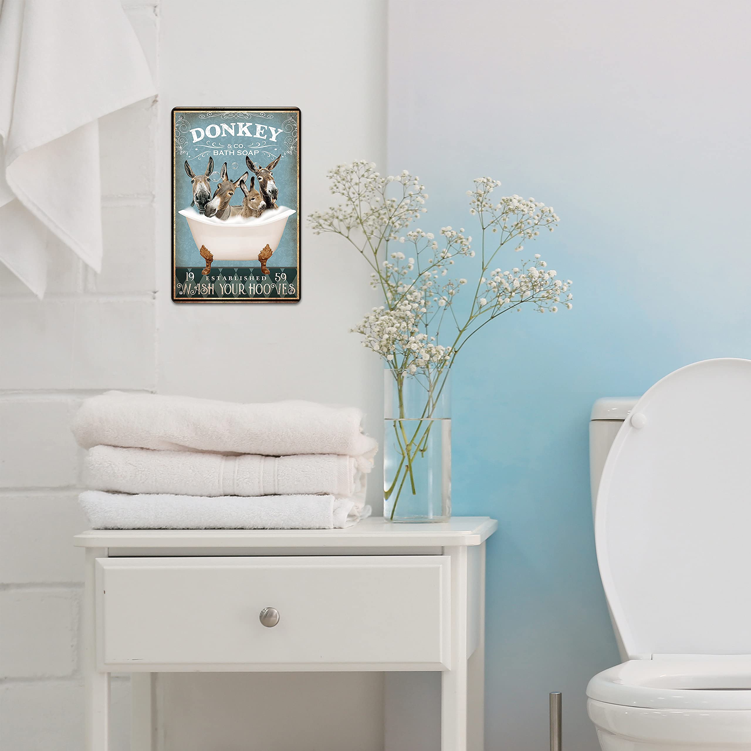 Funny Donkey Decor Bathroom Decor Bathtub Decor Donkey lovers Donkey Accessories Farm Decor Donkey Signs Wall Art Poster Retro Metal Poster Bar Home Bathroom Wall Decoration Sign 8x12 Inch