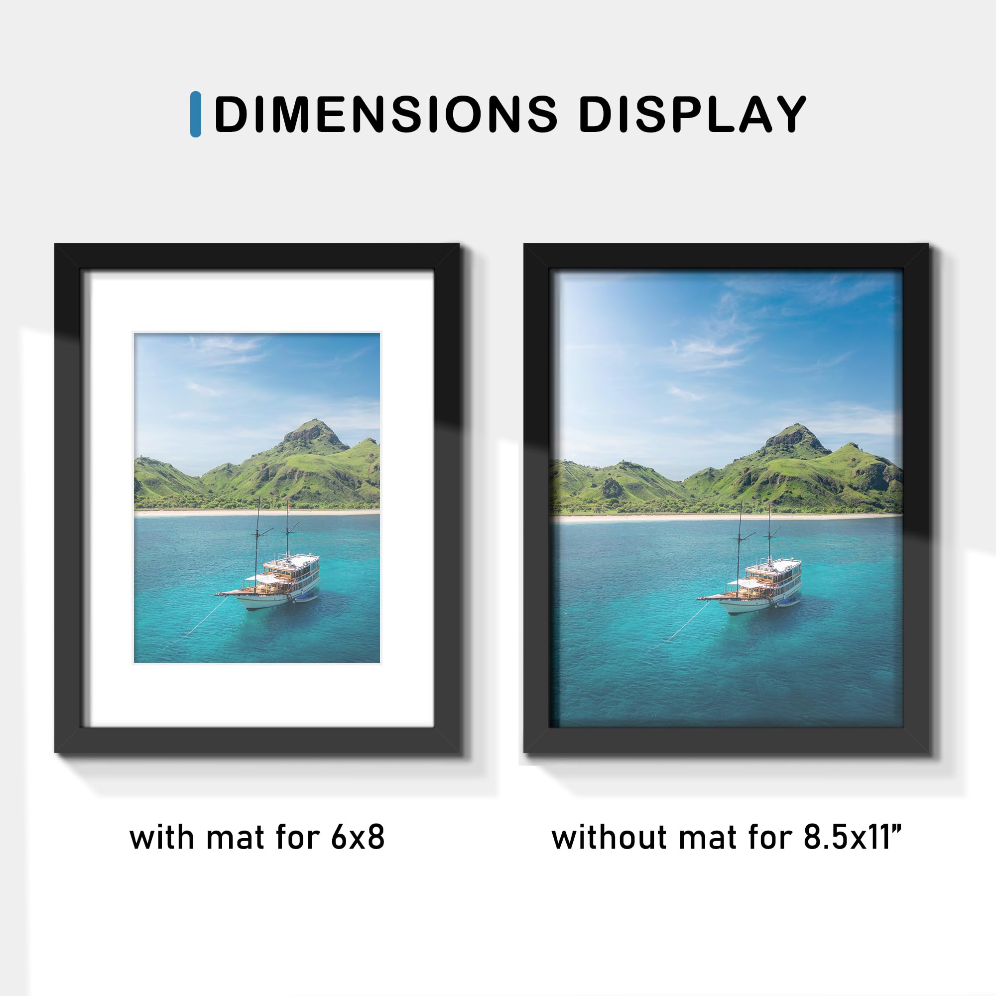 Wiscet 8.5x11 Picture Frame Set of 9, Display Pictures 6x8 with Mat or 8.5x11 Without Mat, Photo Frame for Wall Mounting or Tabl