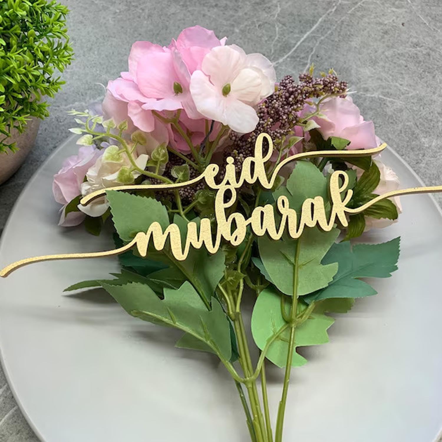 Haoser Unfinished Wooded Cutout Table Place Card, Eid Mubarak Blessings Place Cards Elegant Islamic Event Decor for Weddings, Pa
