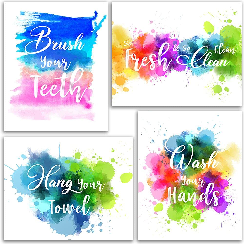Faljiok Watercolor Bathroom Decor Wall Art Prints, Funny Bathroom Brush Wash, Colorful Abstract Paint Splats Bathroom Wall Art P