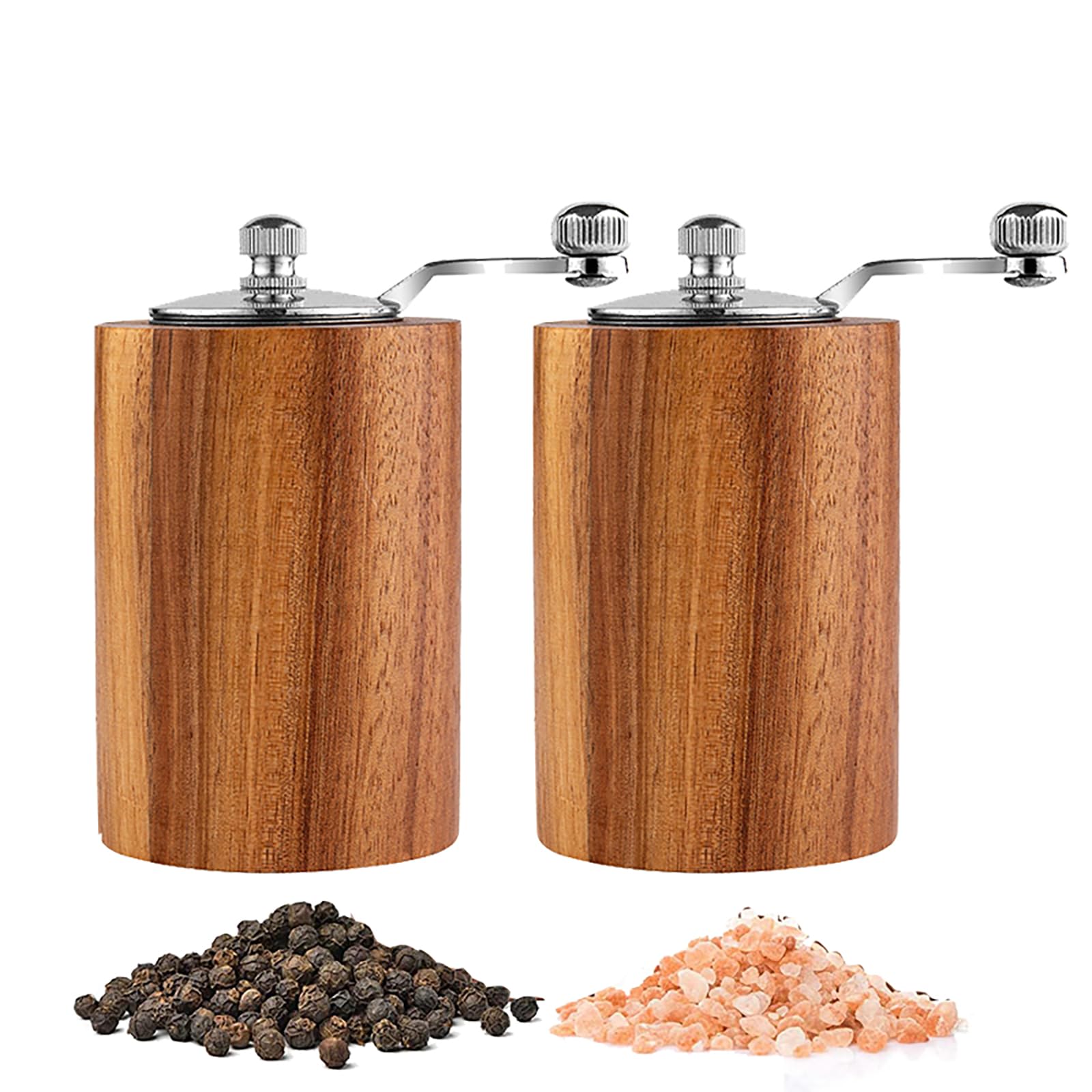 Acacia Wood Salt and Pepper Grinder Mills Sets,Wooden Shakers with Adjustable Ceramic Core,Classic Manual Salt Grinder Refillabl