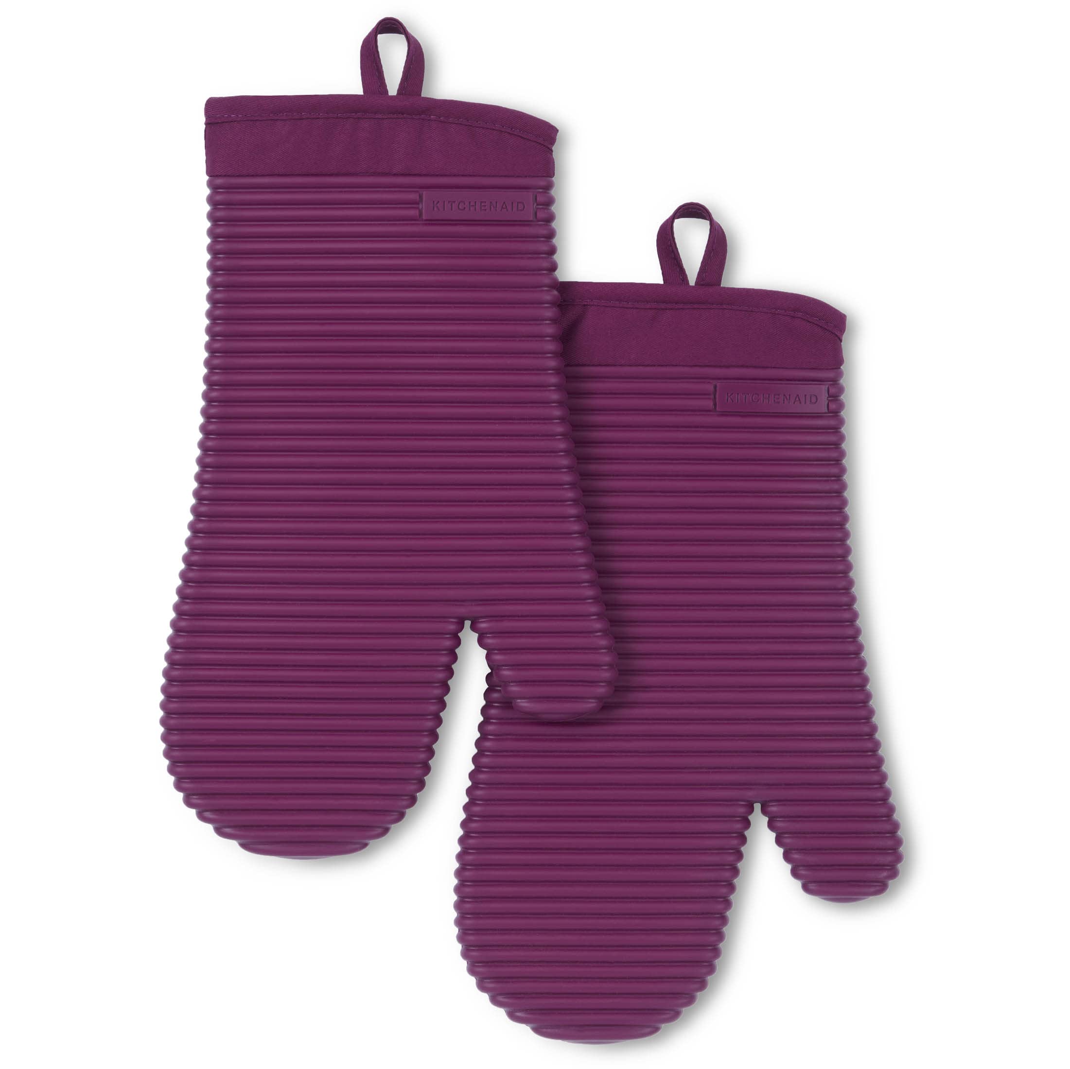 KITCHENAID Ribbed Soft Silicone Oven Mitt 2-Pack Set, 7.5x13, Beet