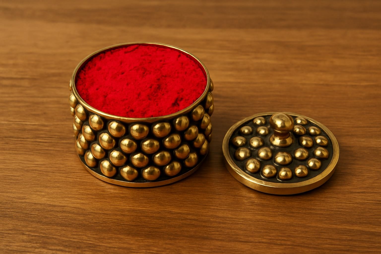 KULIA Sindoor Small Box Brass Round Shape Jewellery Trinket Decorative Box Hindu Pooja Set Kumkum Small Box with Free Sindur Pow