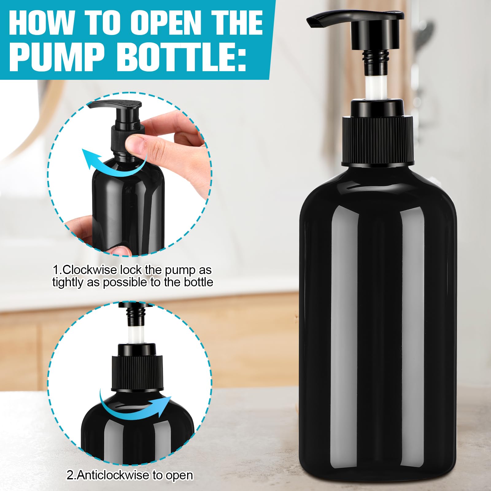 Croblissful 16 Pcs Empty Plastic Pump Bottles 8Oz Refillable Lotion Pump Bottle Containers With Black Dispenser For Shampoo, Con