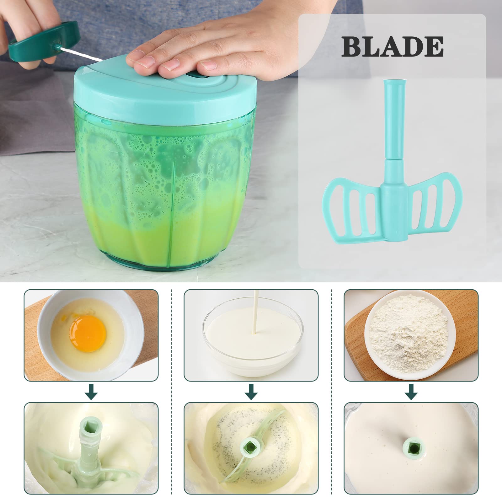 Cambom Manual Food Vegetable Chopper With 5 Blades, Easy Hand Pull Portable Garlic Crusher, Whisk And Smoothie Blender, 900Ml (B