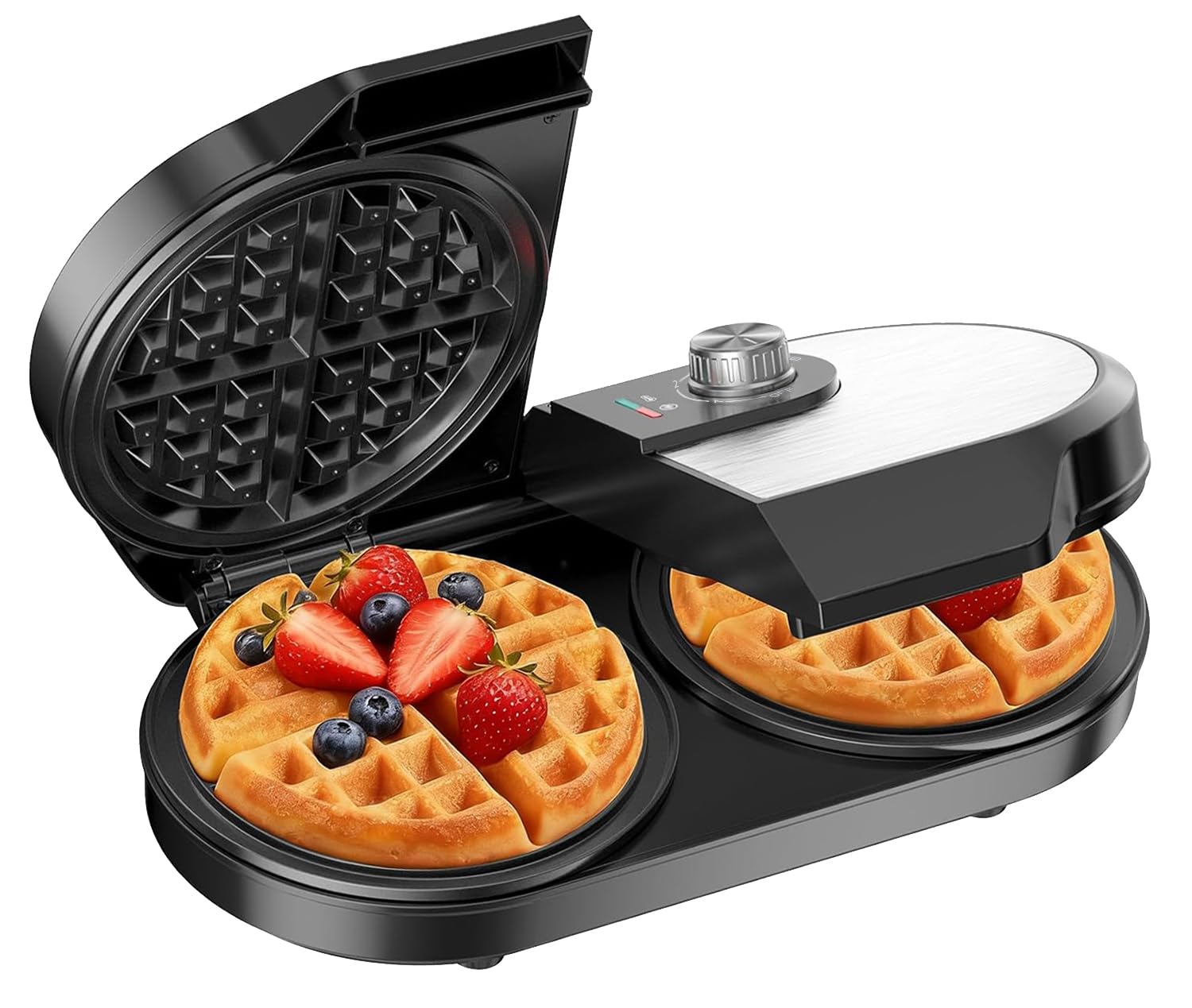 Double Waffle Maker, 6.5 Belgian Waffle Maker with 2 Independent Adjustable Temp Knobs, 1200W Waffle Iron with Nonstick Plates f