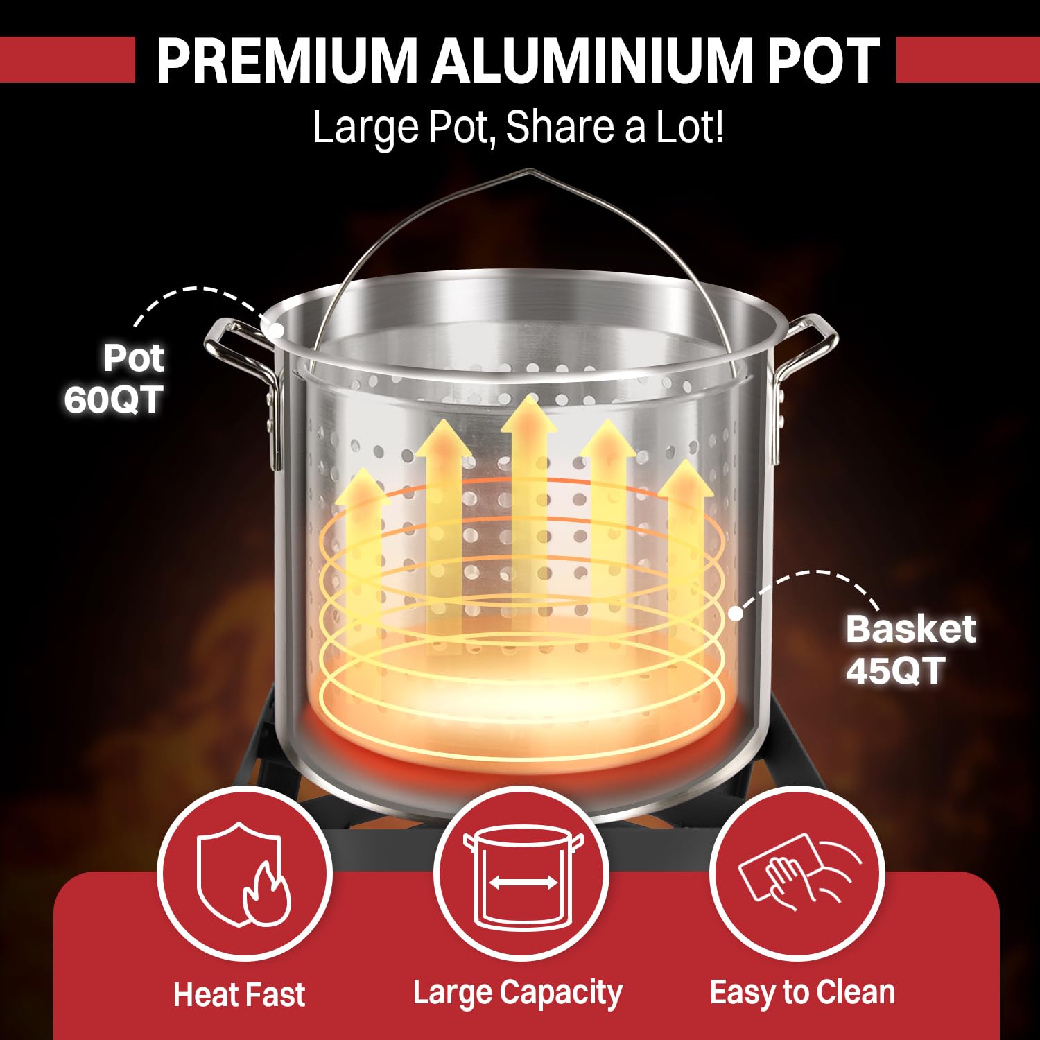 60Qt Crawfish Boiler | Seafood Boiling Kit | Dustproof Cover & 12'' Skimmer Included | 110,000Btu Propane Jet Burner | 0-20 Psi