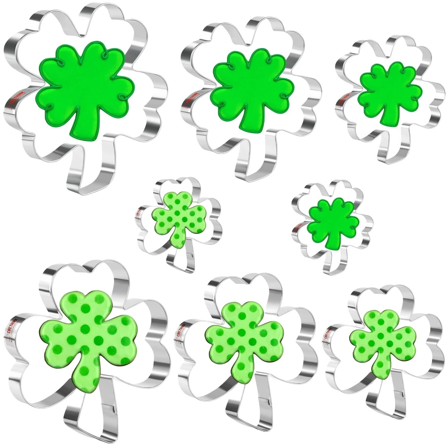 Crethinkaty Clover And Four-Leaf Clover Cookie Cutter Set 8 Pieces Stainless Steel St. Patrick'S Day Irish Shamrock Shape Cookie