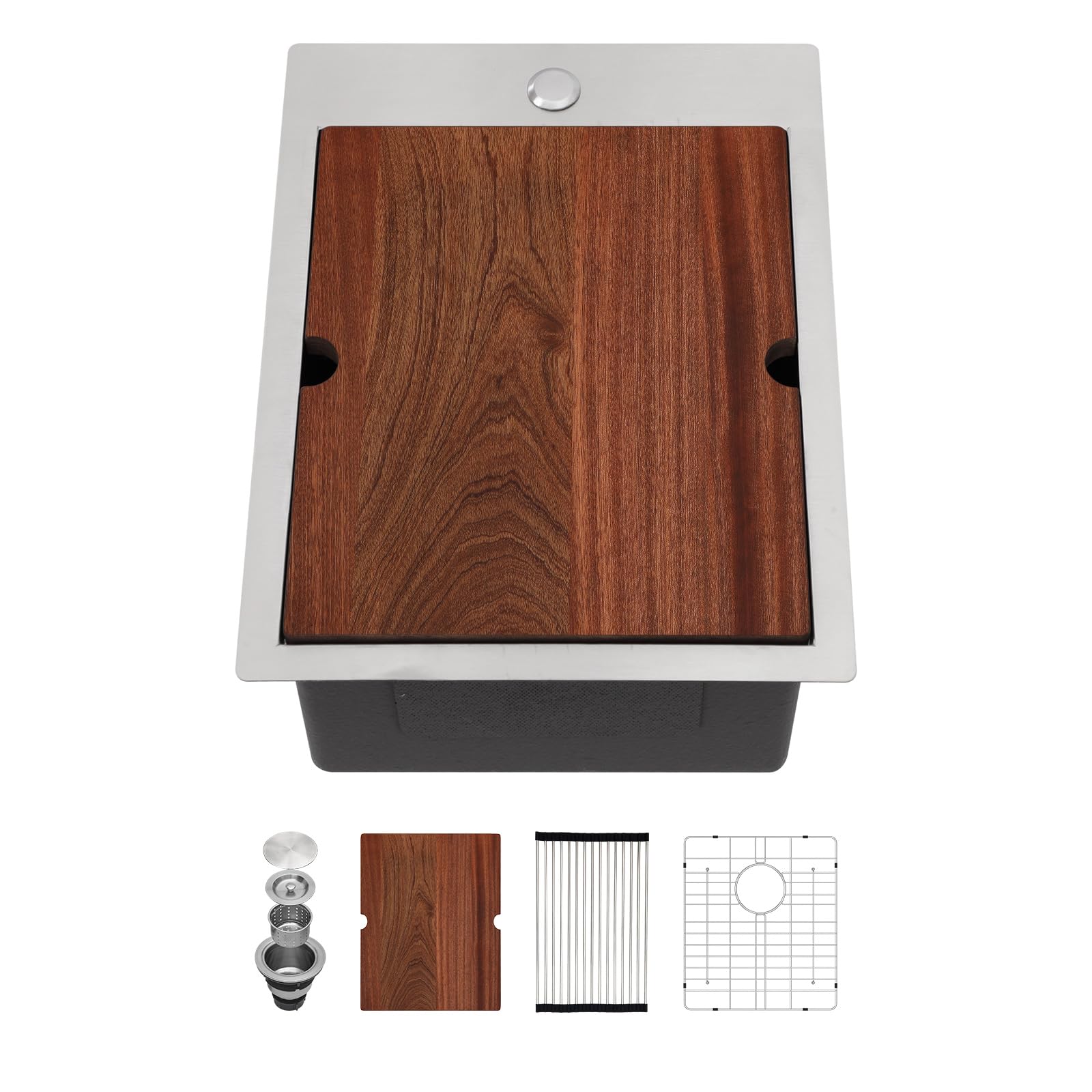 Sarlai 15 Drop Bar Sink Workstation - 15''X 20'' Kitchen Bar Sink Topmount Workstation 16 Gauge Stainless Steel Single Bowl Over