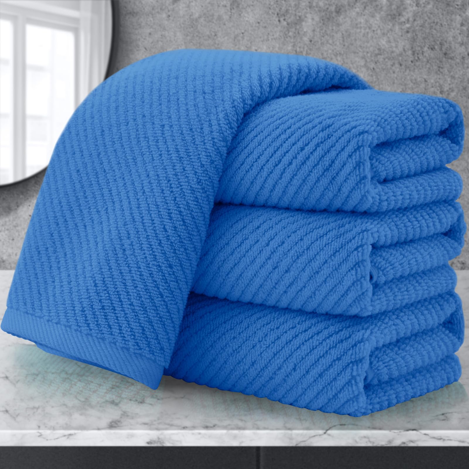 Voova & Movas Blue Hand Towels For Bathroom, 4 Pack Large 18'' X 28'' - 100% Cotton | Quick Dry | Thick | Soft | Lightweight, Ba