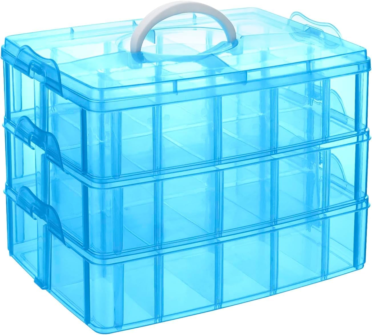 Recluse Blue Craft Storage Box With 3 Tiers  Storage Box With 30 Adjustable Dividers Compartments Stackable Plastic Container F