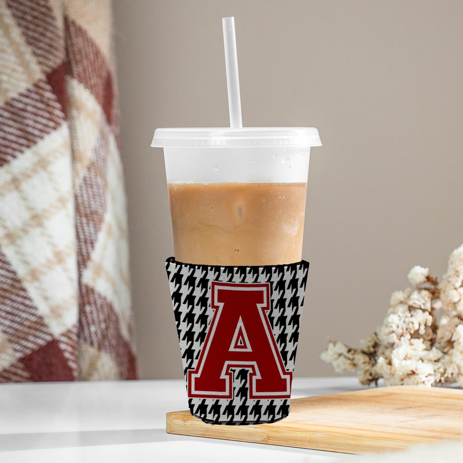 Monogram - Houndstooth  Initial  A Red Solo Cup Beverage Insulator Hugger CJ1021A-RSC