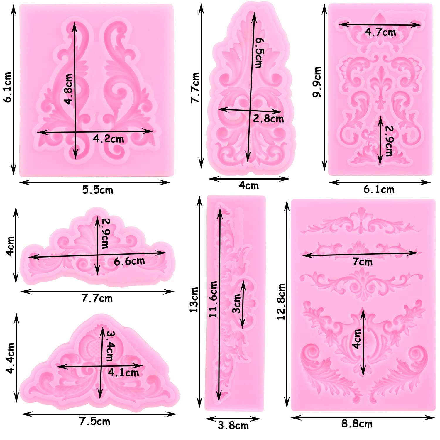 Zixiang Baroque Style Curlicues Scroll Lace Silicone Fondant Molds Relief Flower Mold Filigree Mold For Cake Decorating Cupcake