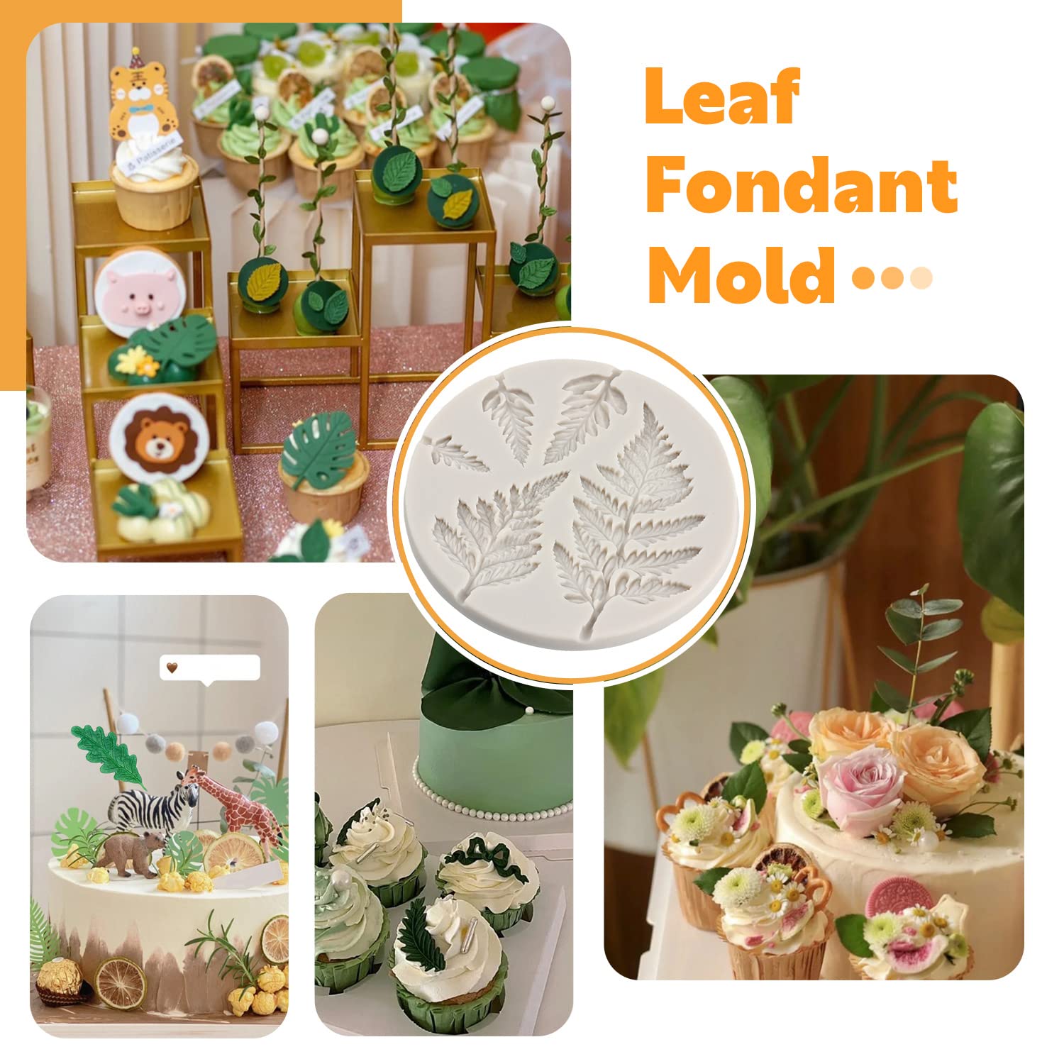 Sijiangmold Tree Leaf Silicone Mold Fern Leaves Fondant Molds Monstera Leaves Candy Mold Rose Leaf Molds For Cake Decoration Cup