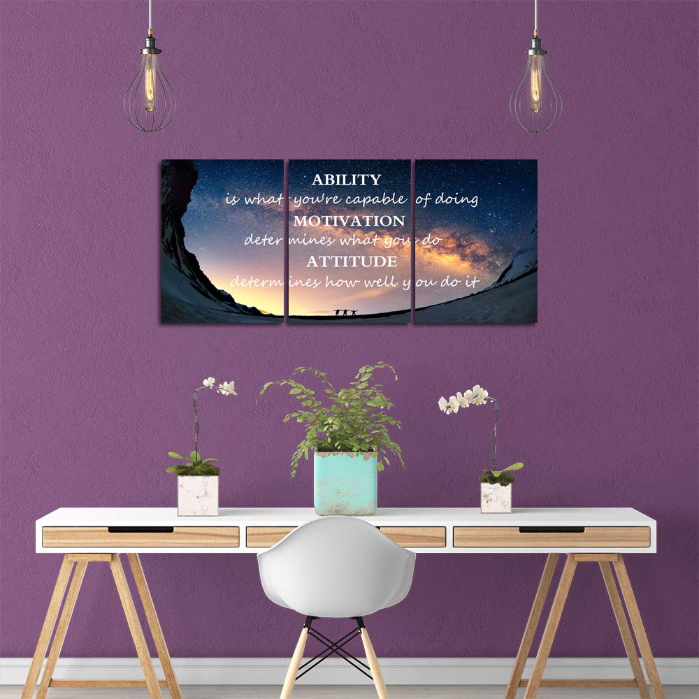 Motivational Quotes Canvas Wall Art Inspirational Ability Motivation Attitude Saying Words Posters Prints Entrepreneur Quote Home Office Bedroom Decor 3 Panels Ready to Hang - 36'' W x 16'' H