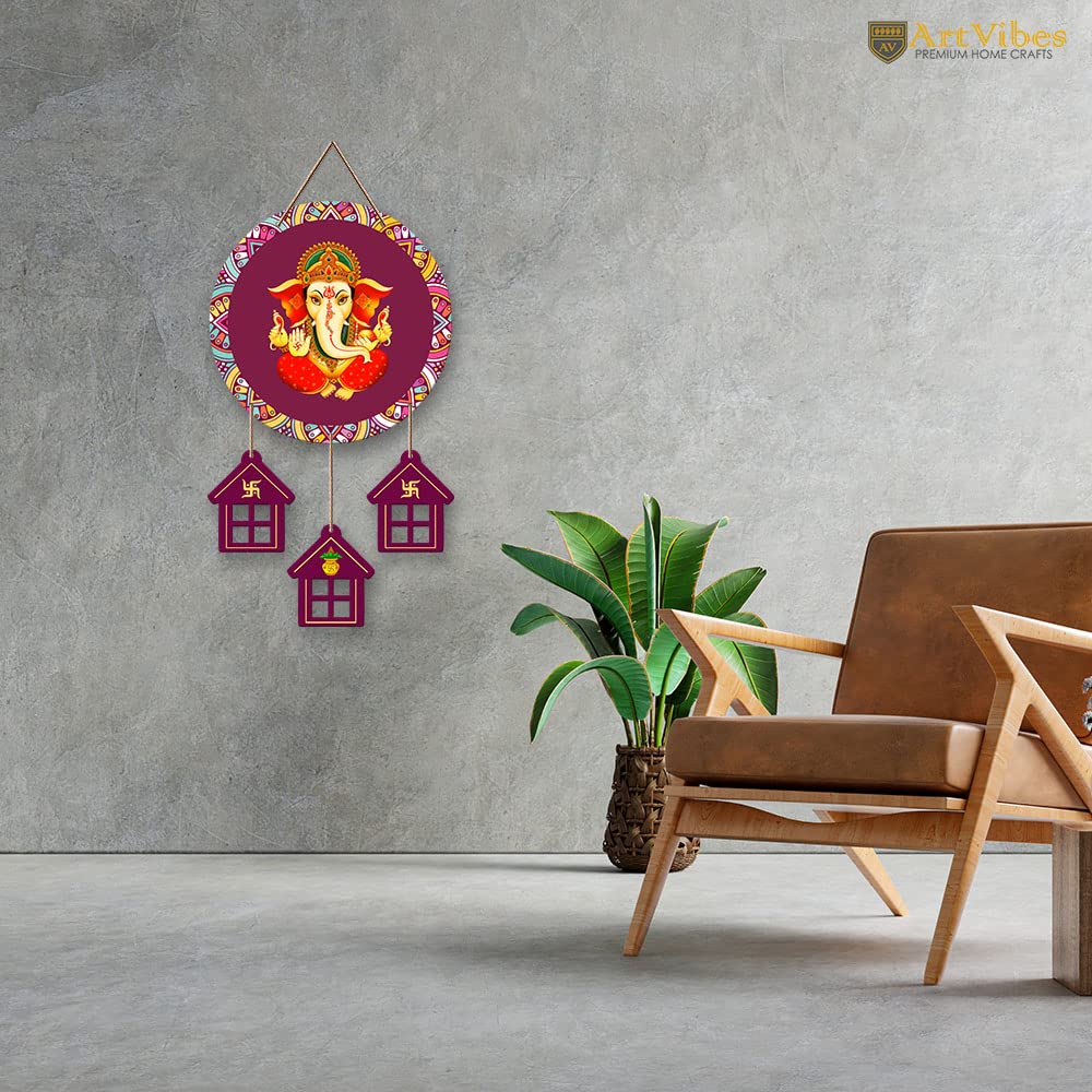 Artvibes Lord Ganesha Wooden Wall Hanging Decorative Items for Home | Gifts | Religious Wood Wall Hanger | Decoration for Living