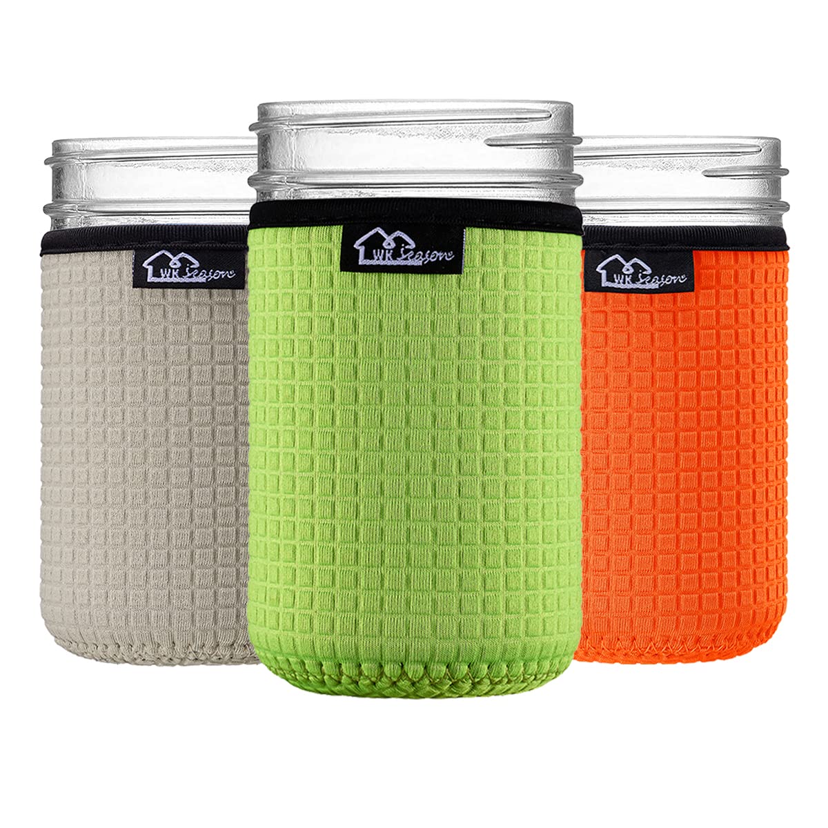 Wkieason Wide Mouth Mason Jar Neoprene Sleeve 16-24Oz Mason Jar Sleeves 16Oz 24Oz Wide Mouth Sleeve Cover (16Oz/Green/Grey/Orang