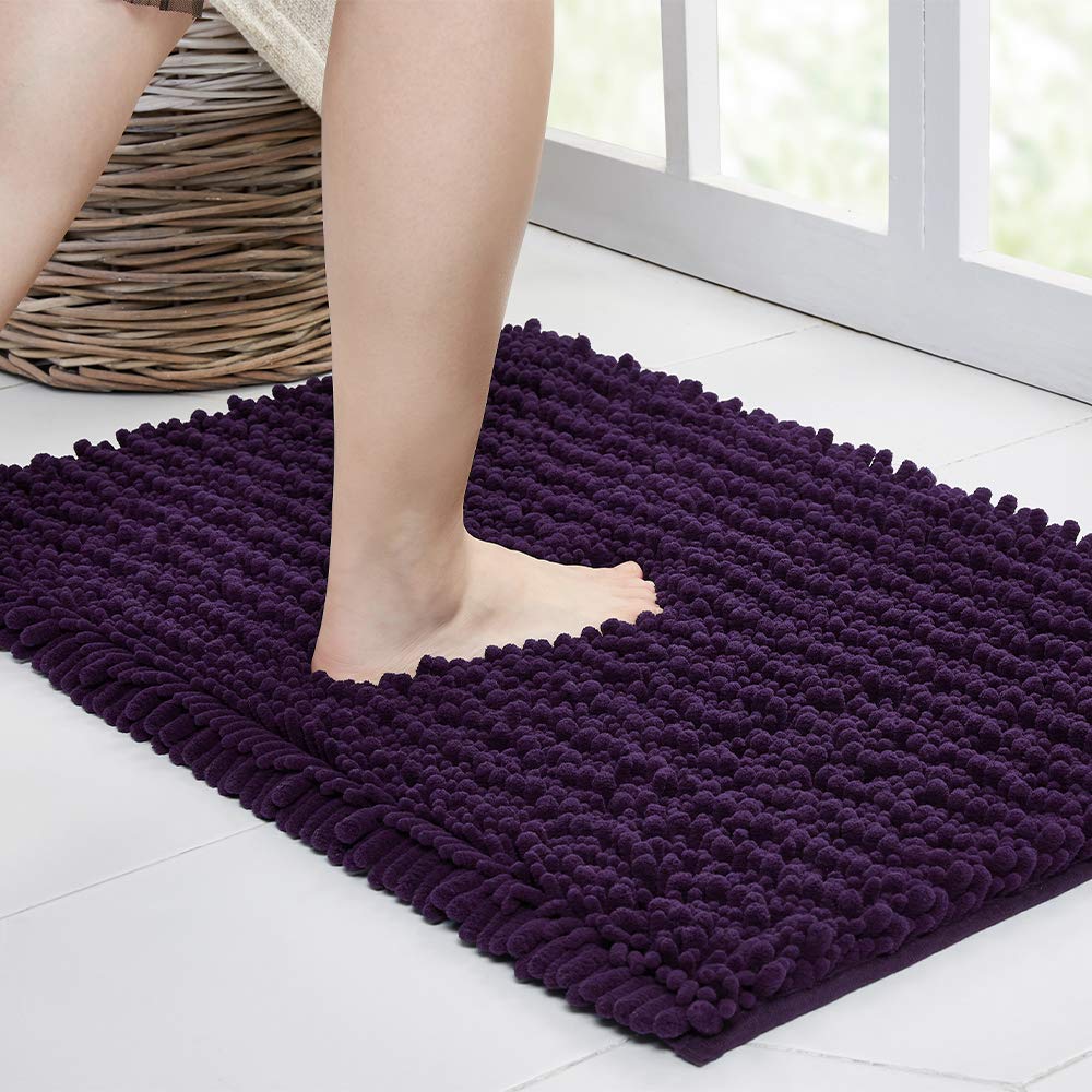 Walensee Bathroom Rug Non Slip Bath Mat (32X20 Inch Dark Purple) Water Absorbent Super Soft Shaggy Chenille Machine Washable Dry