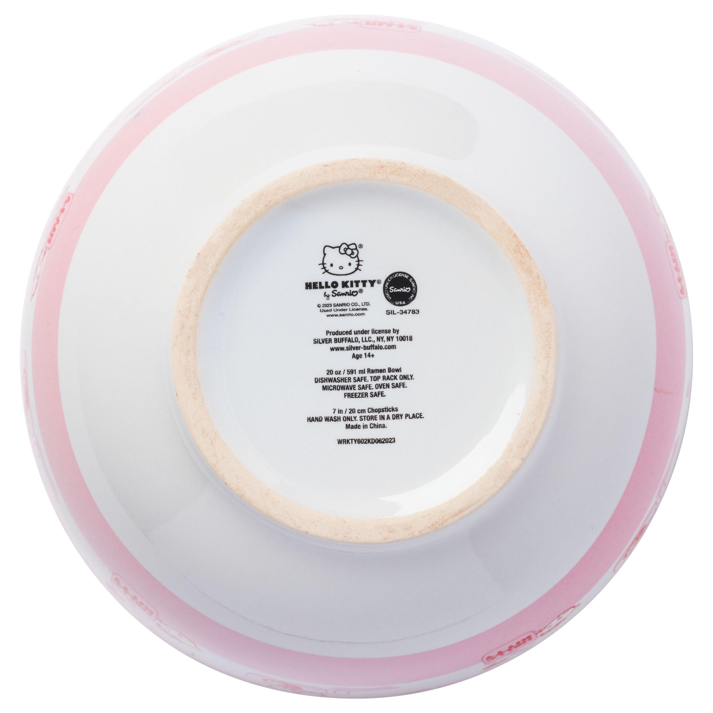Silver Buffalo Sanrio Hello Kitty Strawberry Milk Pattern Ceramic Ramen Noodle Rice Bowl With Chopsticks, Microwave Safe, 20 Oun