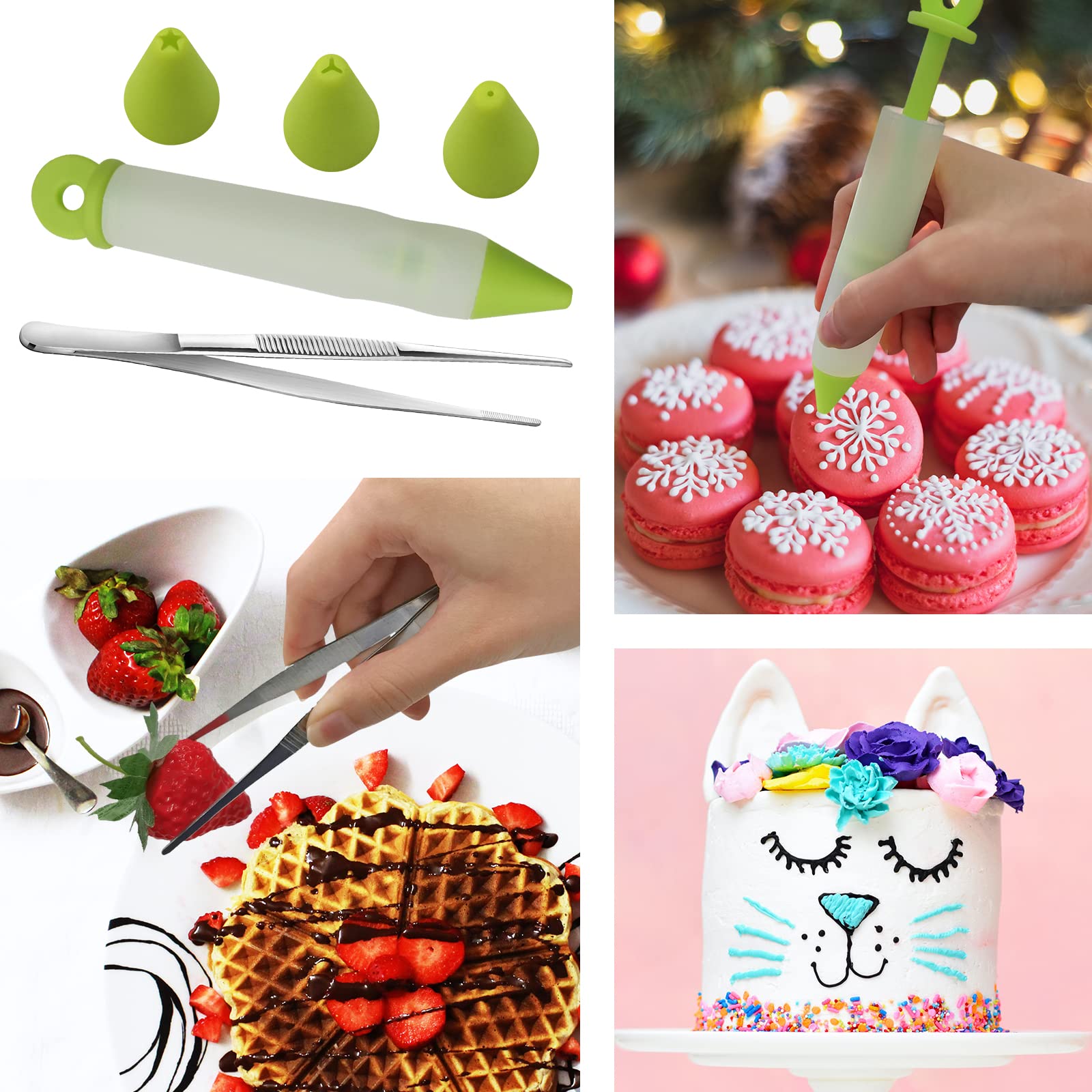 Daily Treasures 7Pcs Diy Decorating Tool Set, 3Pcs Chocolate Dipping Fork Spoons & 2Pcs Culinary Drawing Decorating Spoon With 1