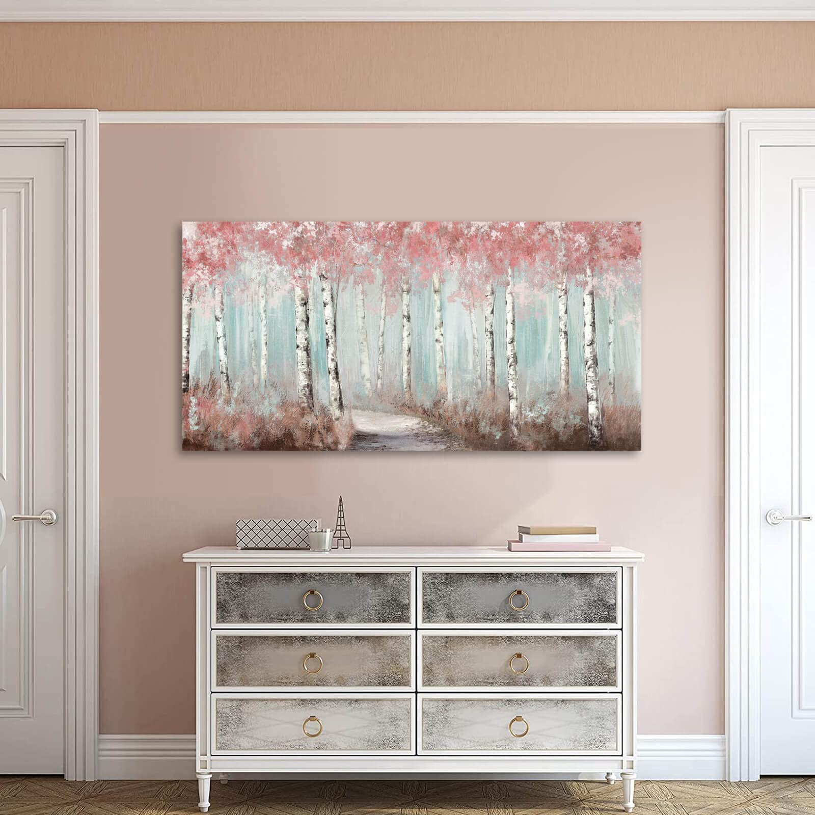 Botanical Wall Art For Girls Room Pink Tree Wall Decor Plant Pictures Wall Art Bedroom Decor For Women Graffiti Wall Paintings L