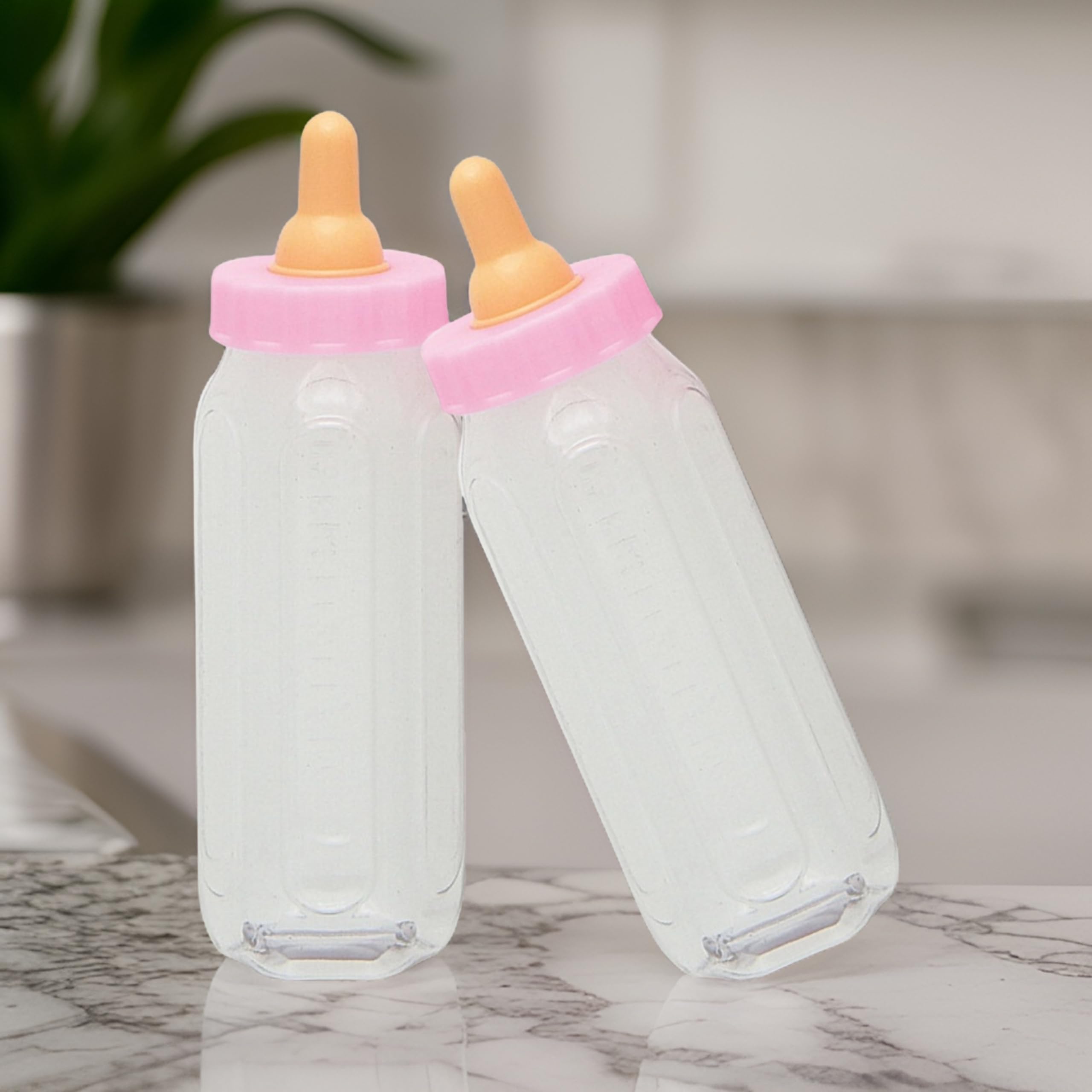 Adorable Pink Fillable Baby Bottle Favors - 5'', Set Of 2 - Premium Plastic Keepsake Gifts - Perfect For Showers, Gender Reveals