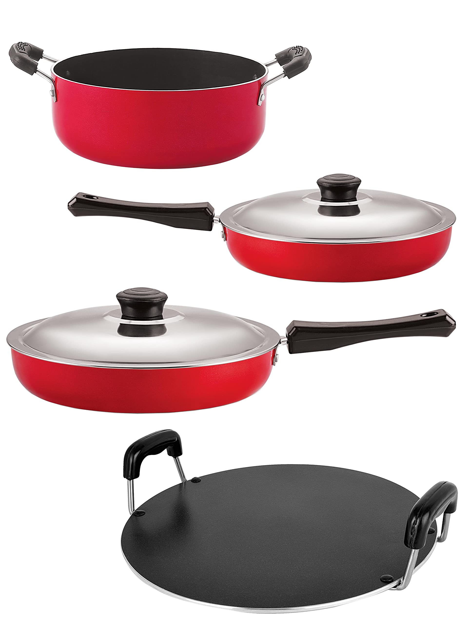 Nirlon Non Stick Cookware Pots And Pans Set Of 4 Pieces (Fp10_Fp11_Rt_Cs24)