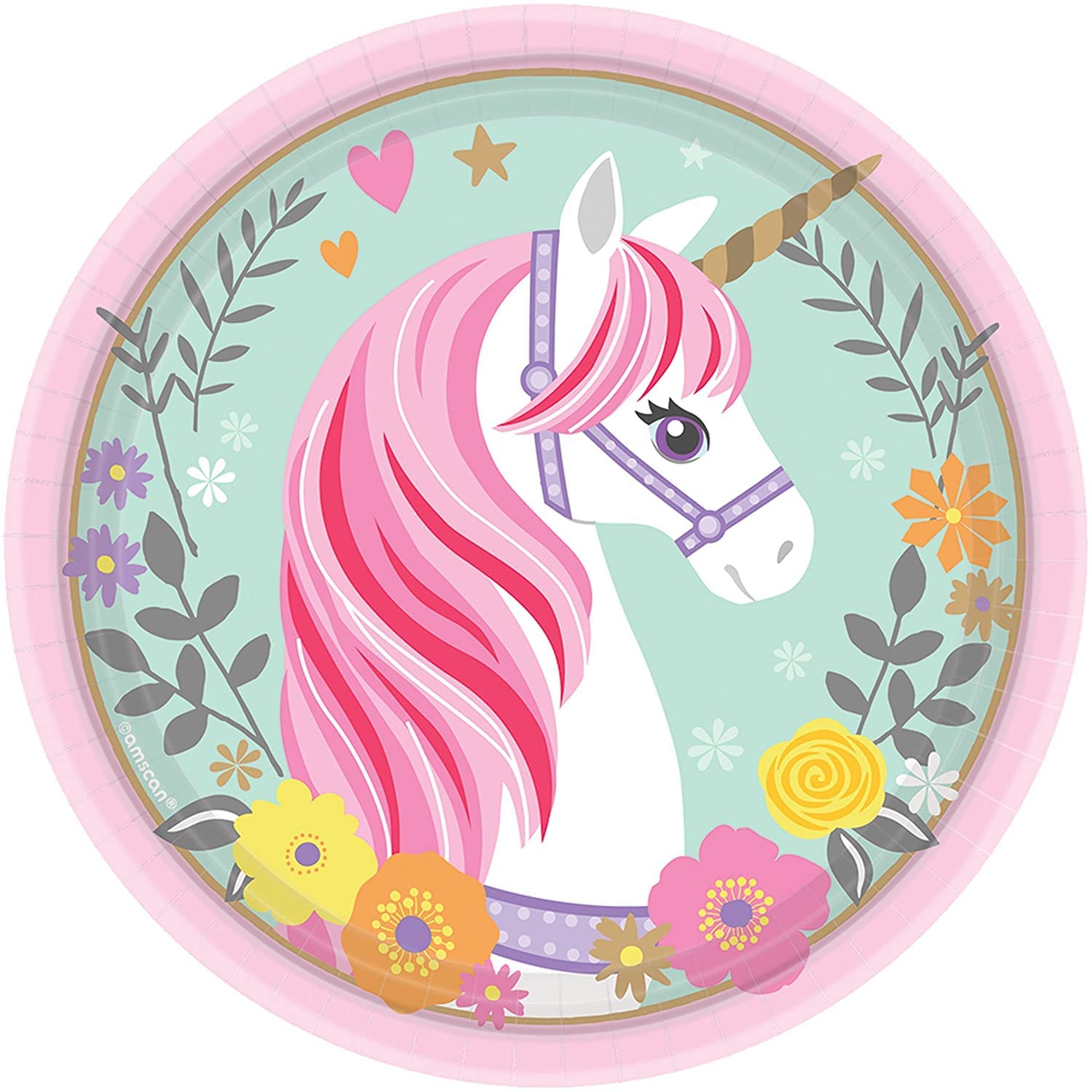 Amscan Magical Unicorn Round Plates Party Supplies, 7'', Multicolor