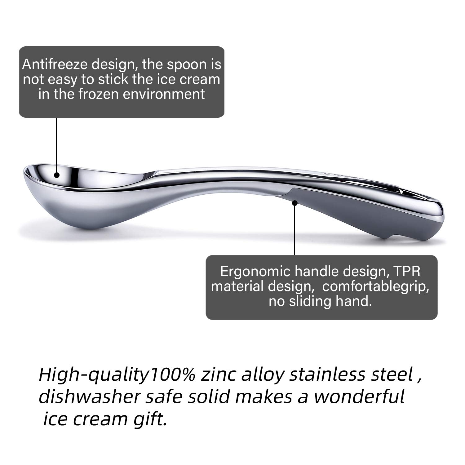 Jennimer Heavy Duty Ice Cream Scoop, Commercial Ice Cream Scoop With Hook Longer Professional Antifreeze-Metal Easy-Grip Unbreak