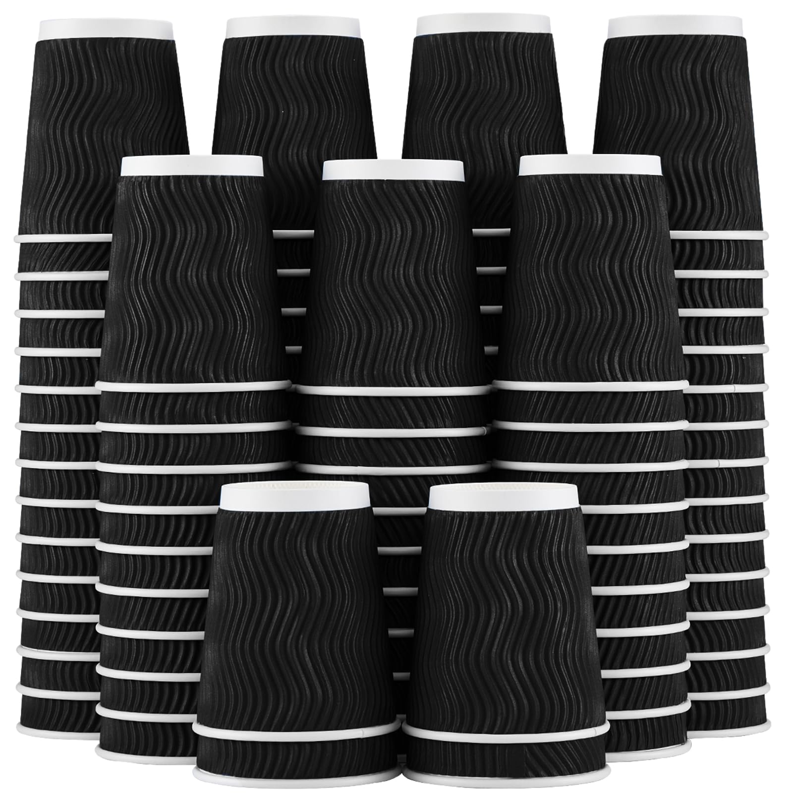 Lamosi Disposable Coffee Cups 8 oz 100 Pack, Paper Coffee Cups 8 oz for Hot Drinks or Cold Beverages, Insulated Corrugated Rippl