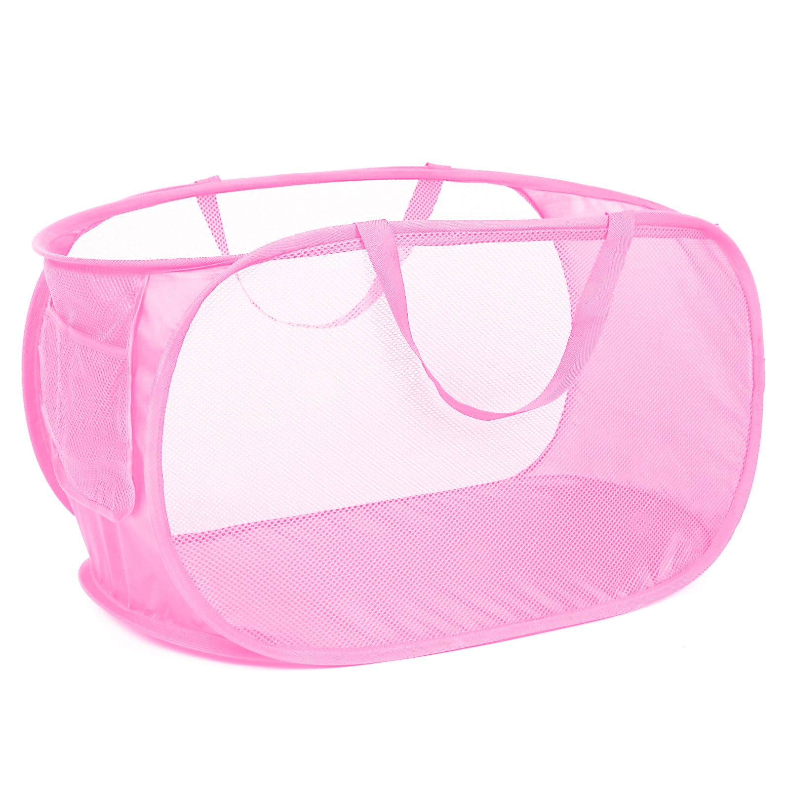 Durable Collapsible Laundry Baskets, Mesh Pop Up Laundry Hamper With Side Pocket, Foldable Clothes Storage Hamper With Reinforce