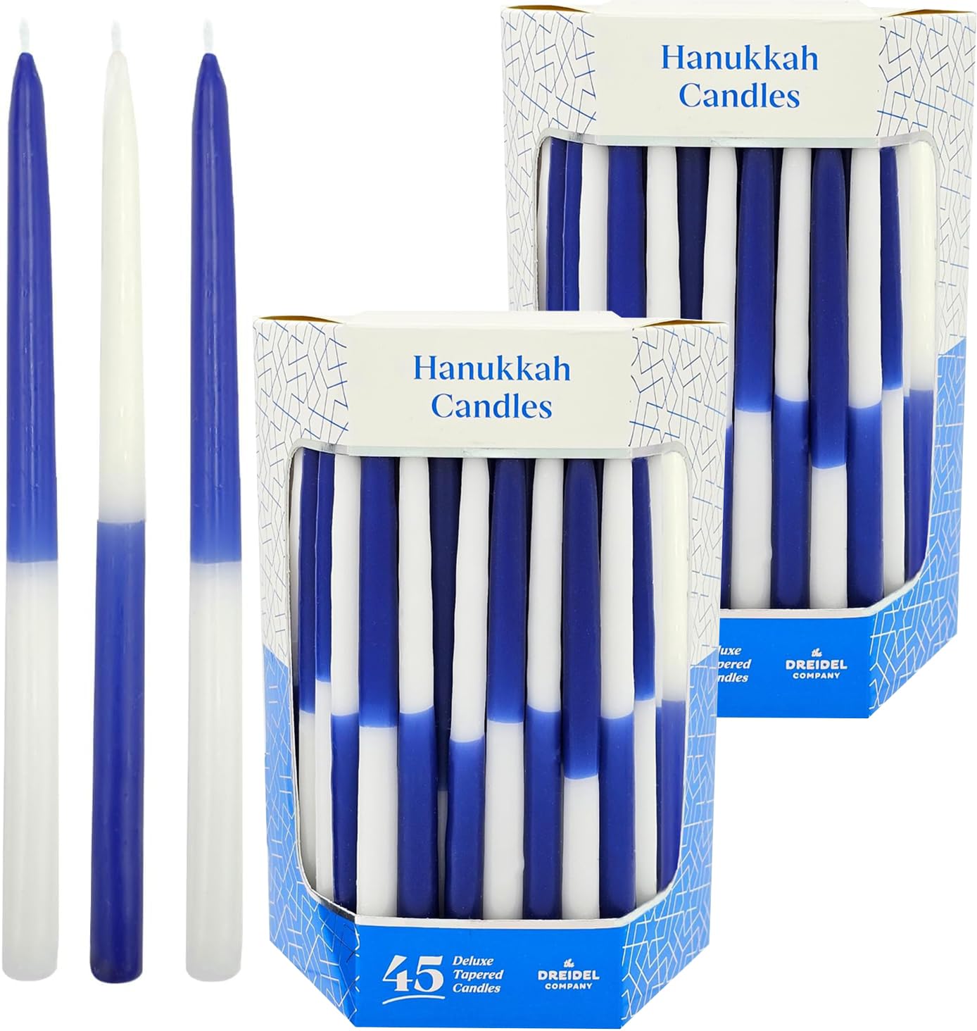 The Dreidel Company Deluxe Tapered Hanukkah Menorah Half and Half Navy Blue and White, Candles for All 8 Nights of Chanukah (2-P
