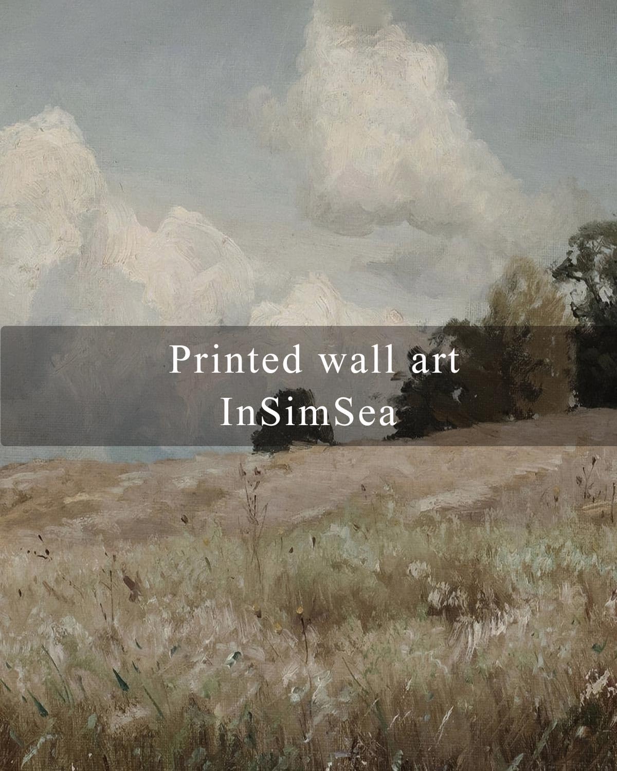 Insimsea Square Framed Canvas Wall Art, Scenery Field Landscape Vast Grassland Farmhouse Wall Art Decor, Classical Nature Painti