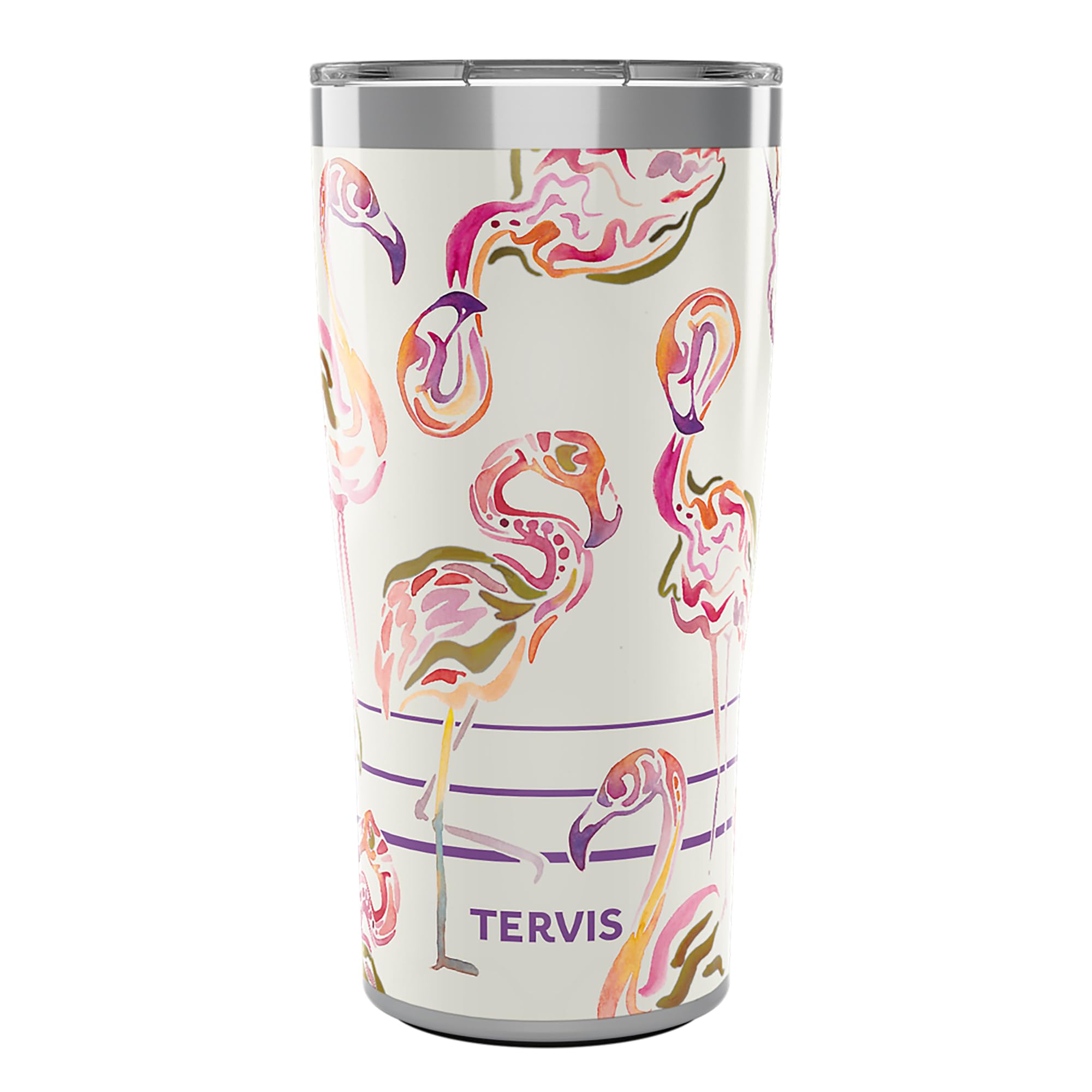 Tervis Traveler Flamingo Swirl Triple Insulated Tumbler Travel Cup Keeps Drinks Cold & Hot, 20oz, Stainless Steel