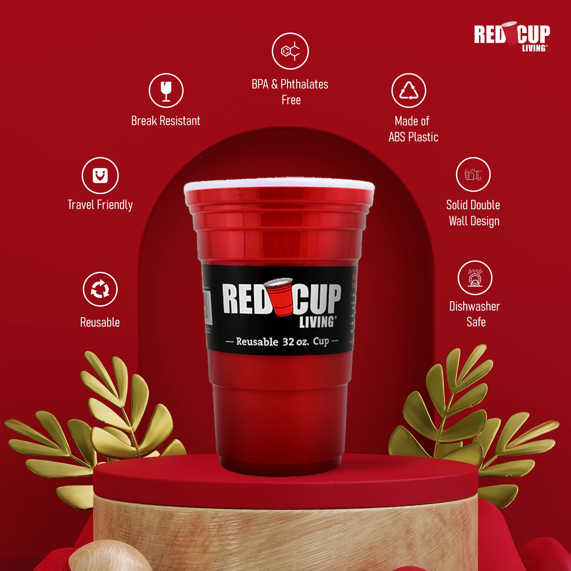 Red Cup Living Set Of 2 -32 Oz Reusable Party Mug, Glass & Tumbler | Ideal For Kids & Adults, Reusable Drinking Supplies For Bir