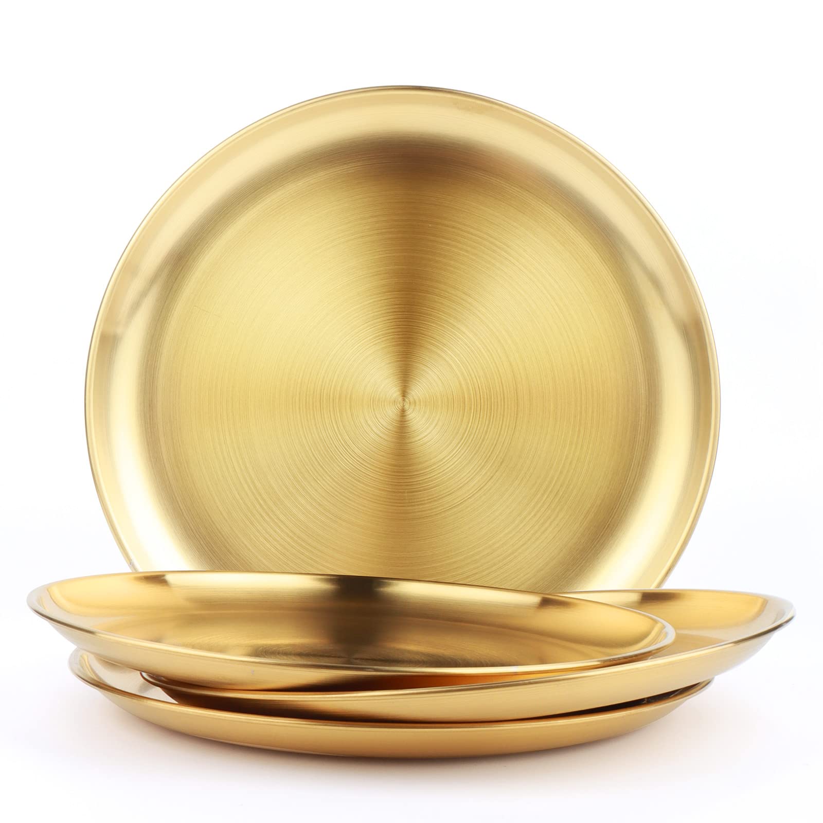 Stainless Steel Dinner Plate, 304Rutian 9'' Metal Round Dinner Dishes For Adults, Reusable And Dishwasher Safe, Serving Camping