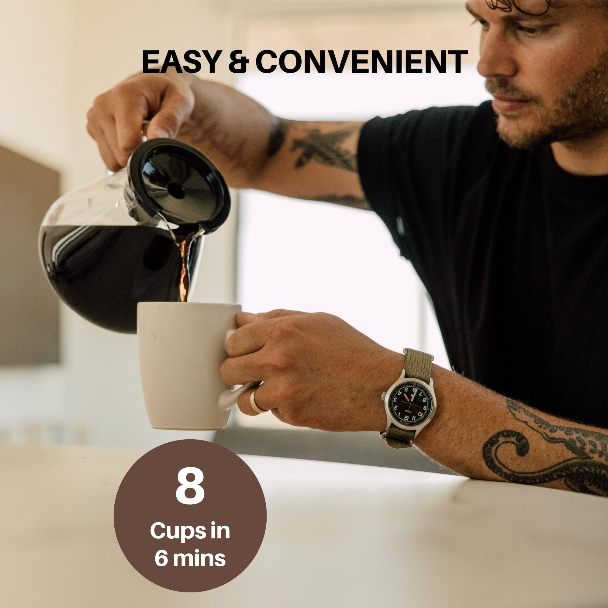 Simply Good Coffee 8-Cup Drip Coffee Maker, Stainless Steel/Black, Model 320, Easy to Use, Durable Design