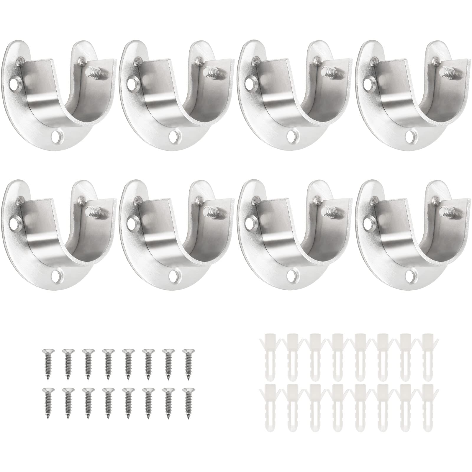Suiwotin 8 Packs Stainless Steel Closet Rod End Supports 1 Inch Wardrobe Bracket Heavy Duty Closet Pole Sockets Flange Rod Holde