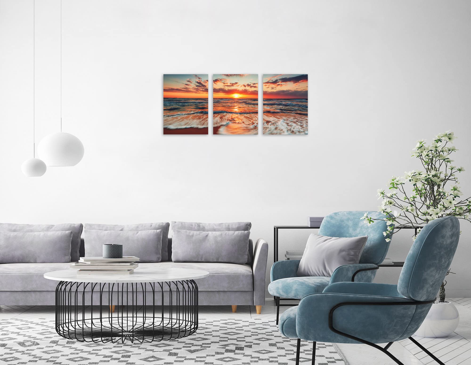 Tutubeer 3 Pcs Picture Of The Beach Ocean Pictures Blue Sea Beach At Sunrise Picture Print On Canvas Beach Wall Decor Ocean Wall