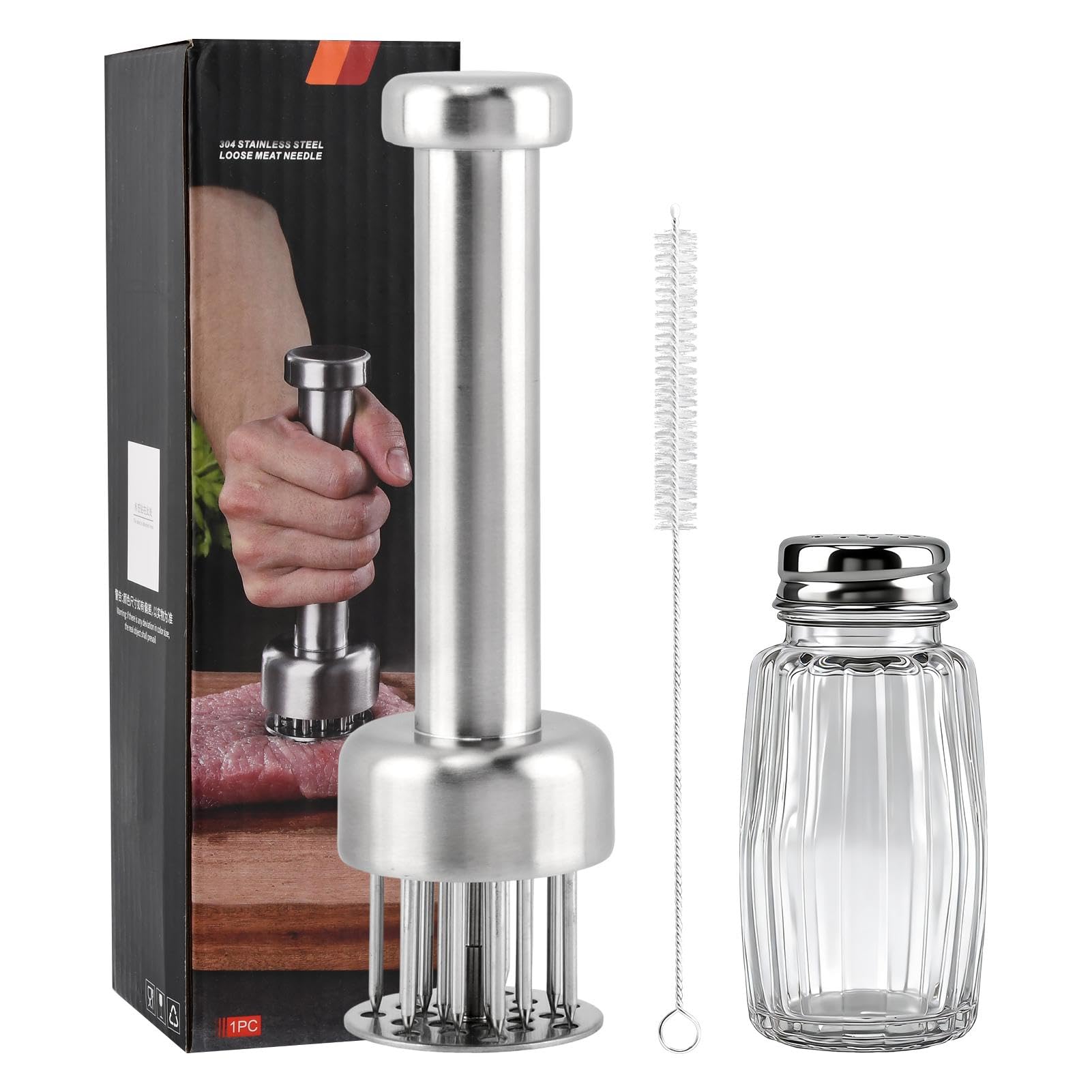 Stainless Steel Meat Tenderizer Tool, 21 Sharp Needles, Chicken Meat Tenderizer, Tenderizing Steak, Beef, Chicken, Pork, Barbecu