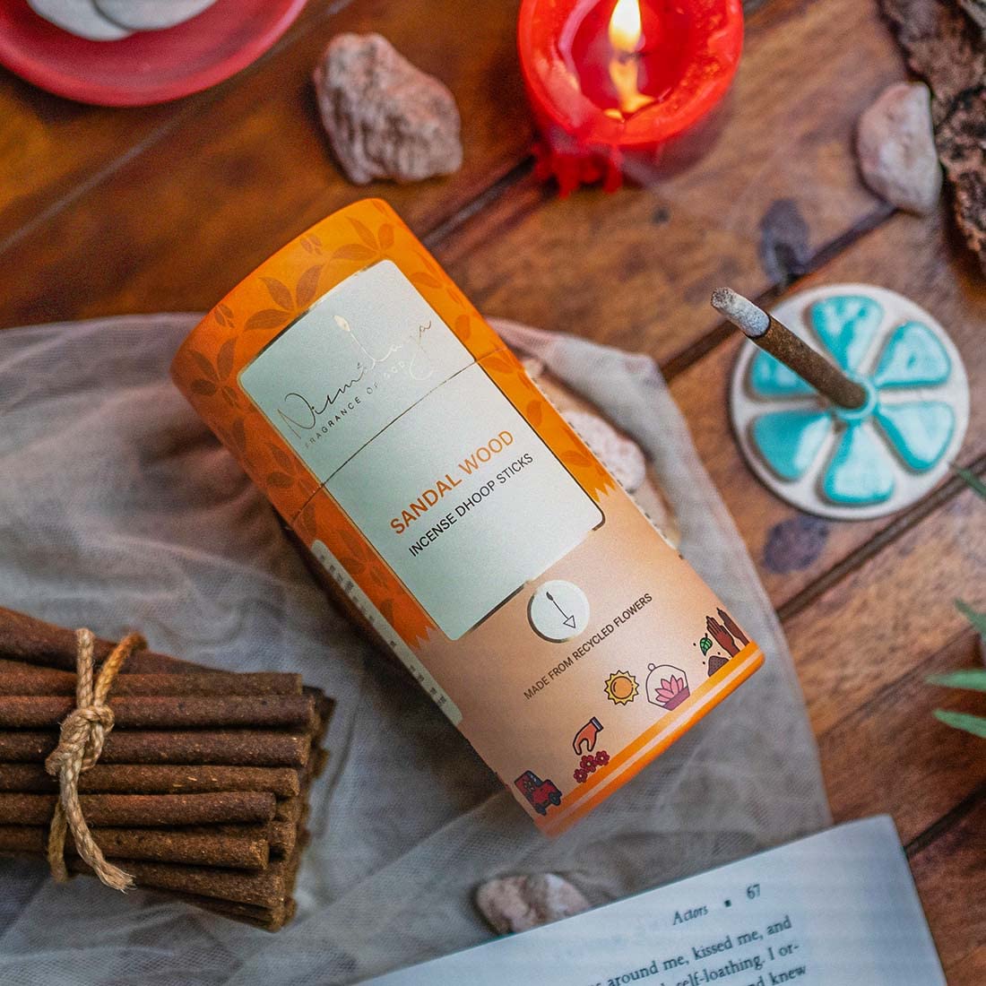 Nirmalaya 100% Natural Mysore Sandalwood Dhoop Sticks for Pooja 40 Sticks | Bamboo Less Dhoop Sticks for Home/Office | Dhup for