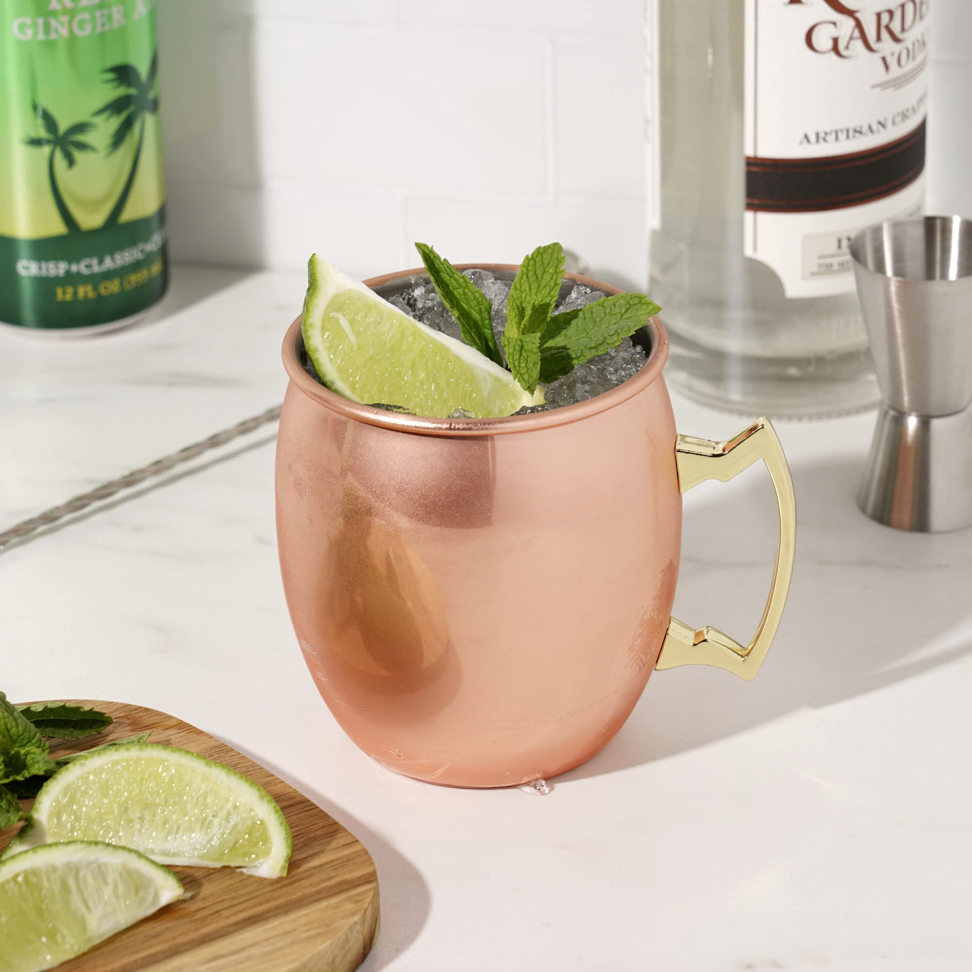 True Moscow Mule Mug, Stainless Steel, Copper Cups For Moscow Mules, Copper Bar Cart Accessories, 16 Oz, Set Of 1
