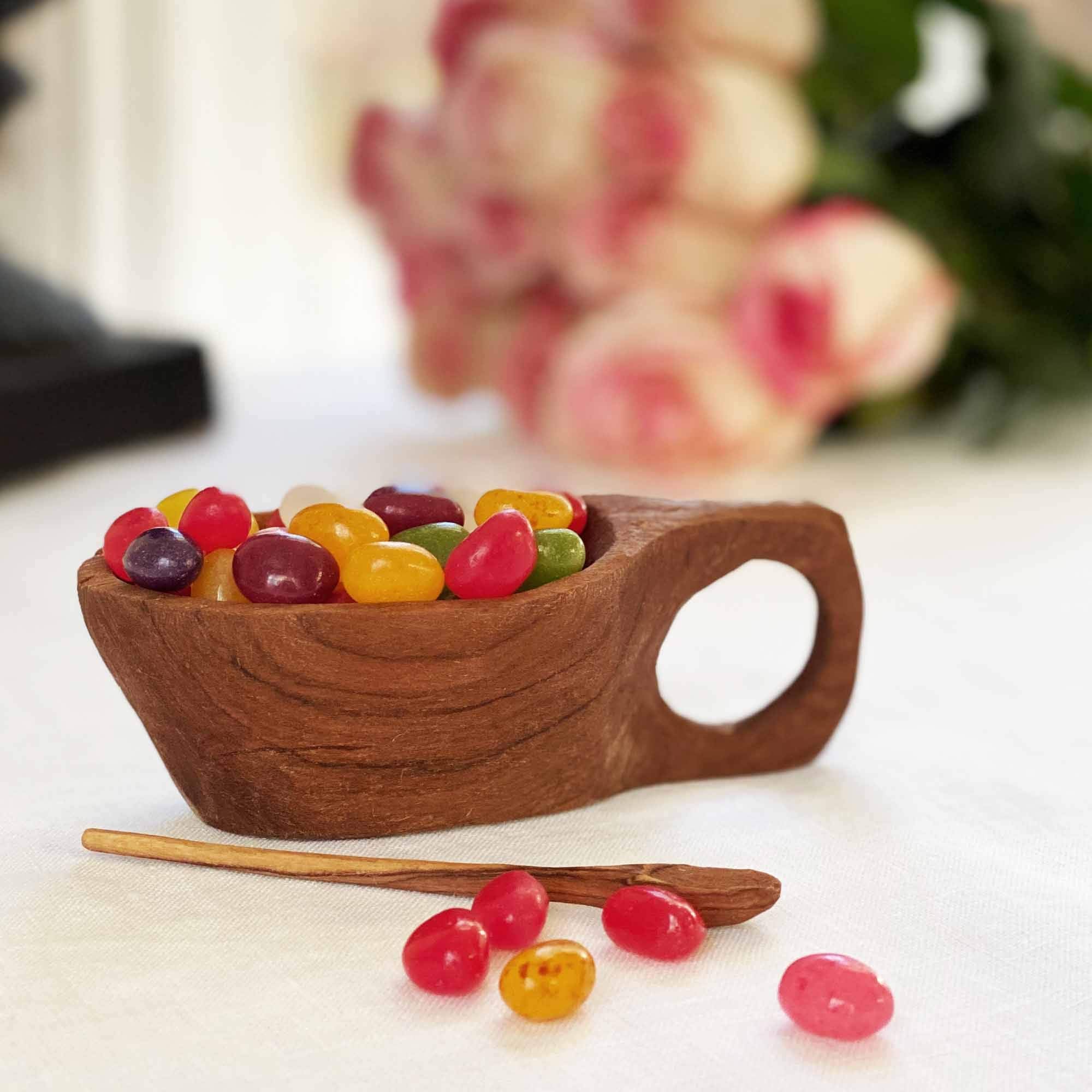 Global Crafts Reclaimed Olive Wood Salt And Spice Pot With Spoon - Kenya