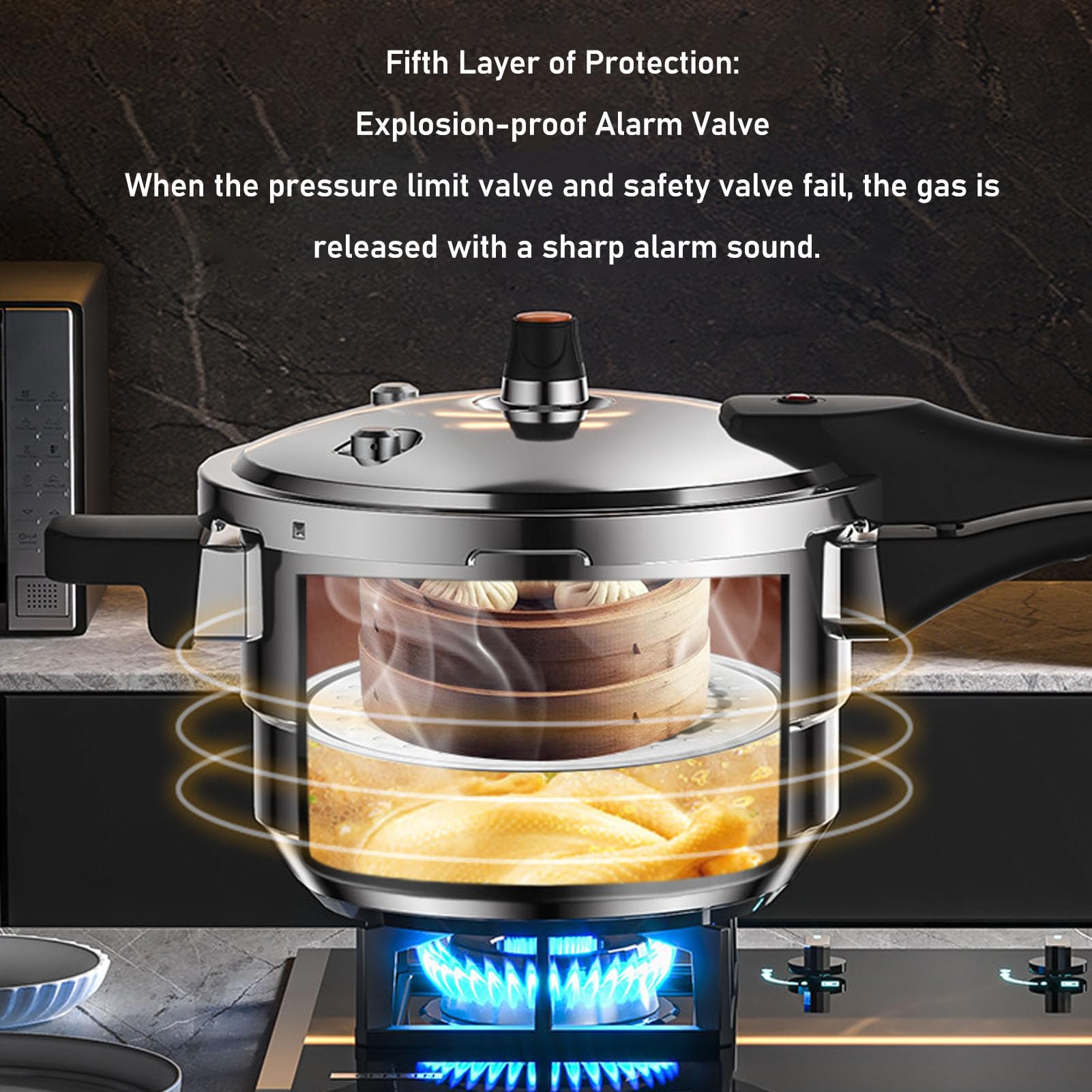 Bewinner 80Kpa Pressure Cooker Stainless Steel 8L Large Capacity, Pressure Canner with Steaming Rack Compatible with Gas & Induc