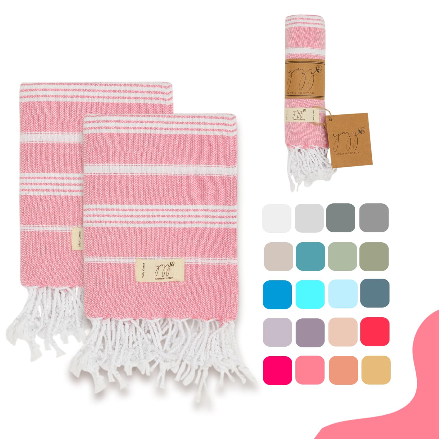 Yazz Turkish Cotton Turkish Hand Towels - Set Of 2 | 18'' X 30'' Inches | Lightweight Cotton Towel Prewashed Hand Towels For Kit