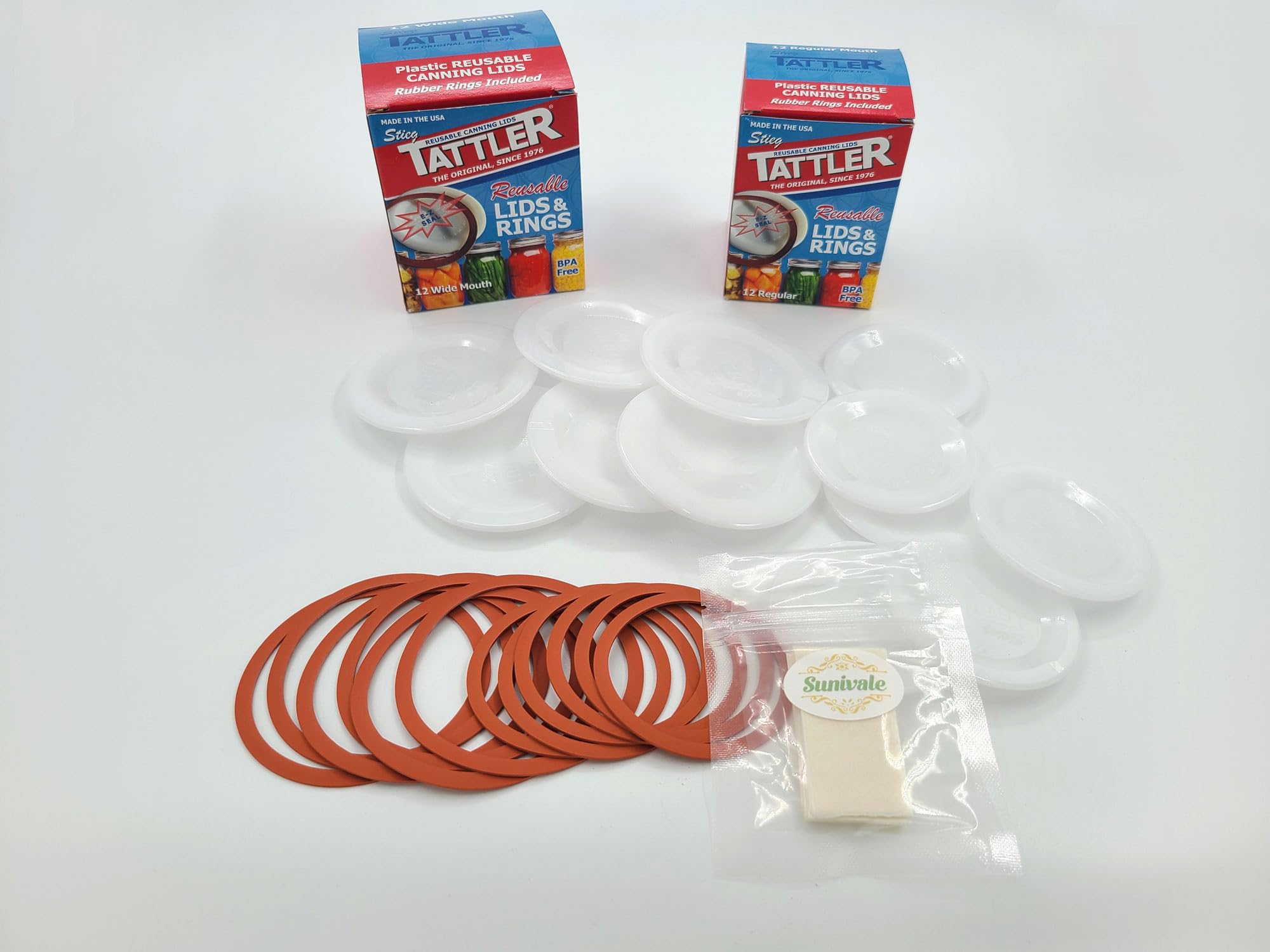 Reusable Canning Lids Bundle Includes 12 Wide And 12 Regular Mouth Tattler Lids And Rings And 24 Dissolvable Sunivale Jar Labels