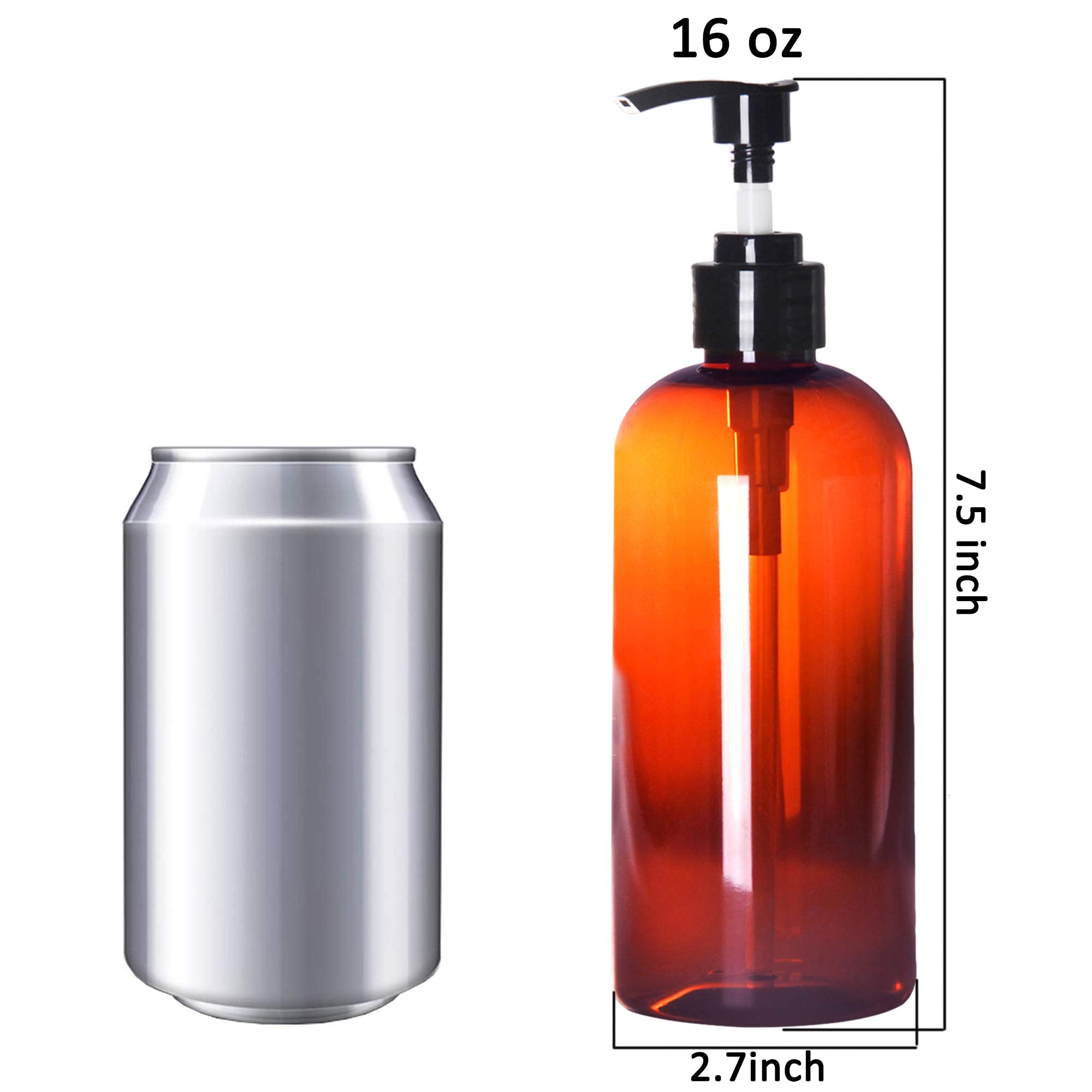Youngever 5 Pack Plastic Pump Bottles 16 Ounce, Refillable Plastic Pump Bottles (Amber)