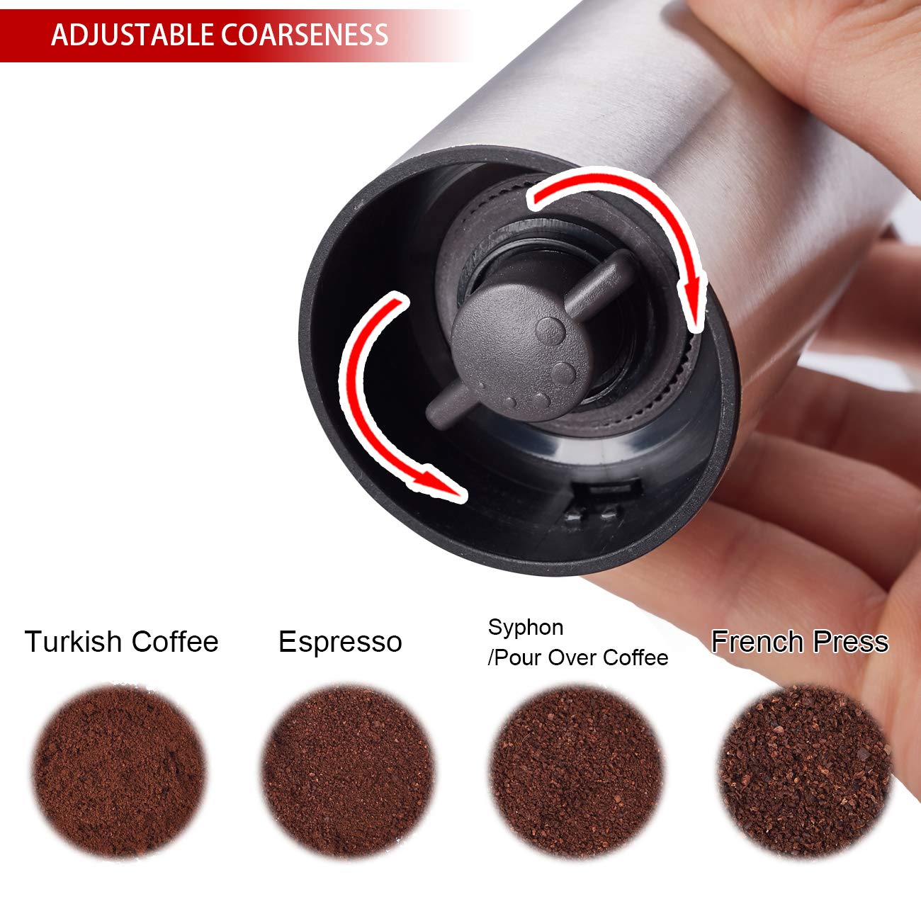Lhs Manual Coffee Grinder With Ceramic Conical Burr Stainless Steel Hand Crank Mill For Drip Coffee, Espresso, French Press, Tur